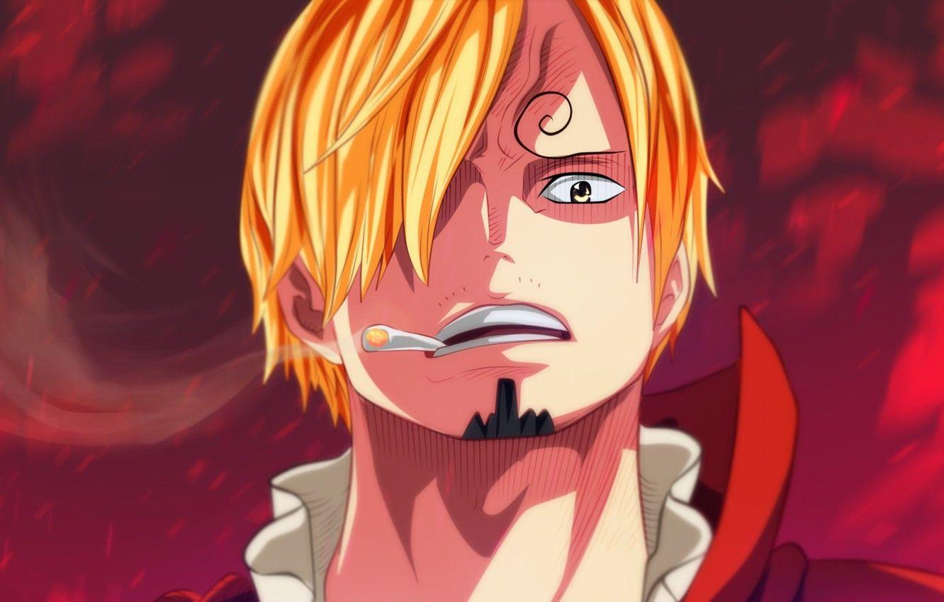 Wallpaper red, One Piece, pirate, smoke, man, cigarette, face, blond