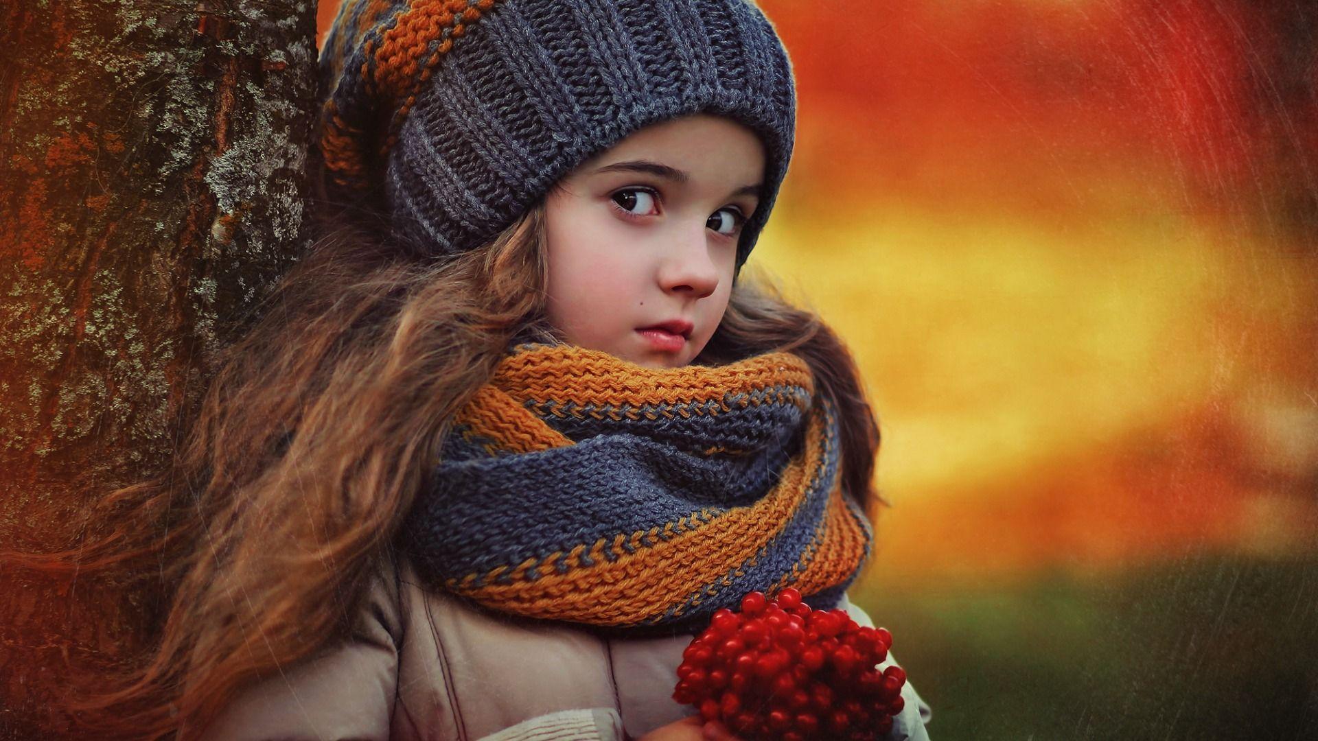 Download wallpaper child, girl, kids, nature, autumn, wood, berries