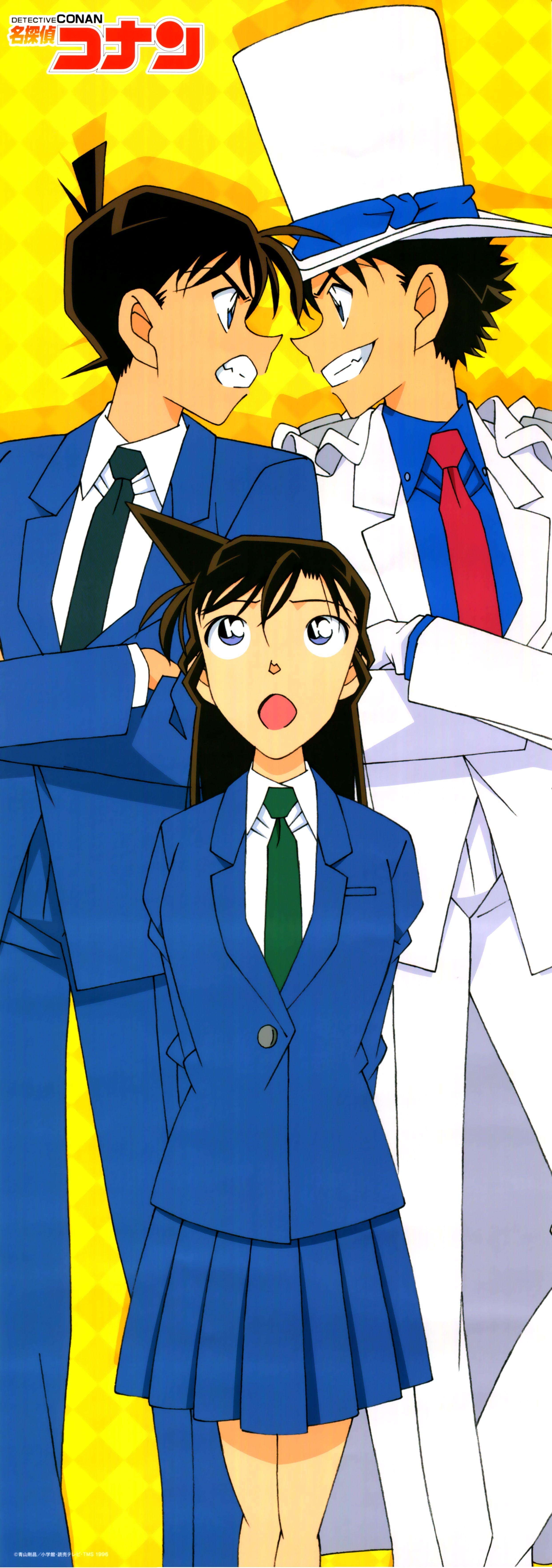 kaitou kid, kudou shin'ichi, kuroba kaito, and mouri ran meitantei
