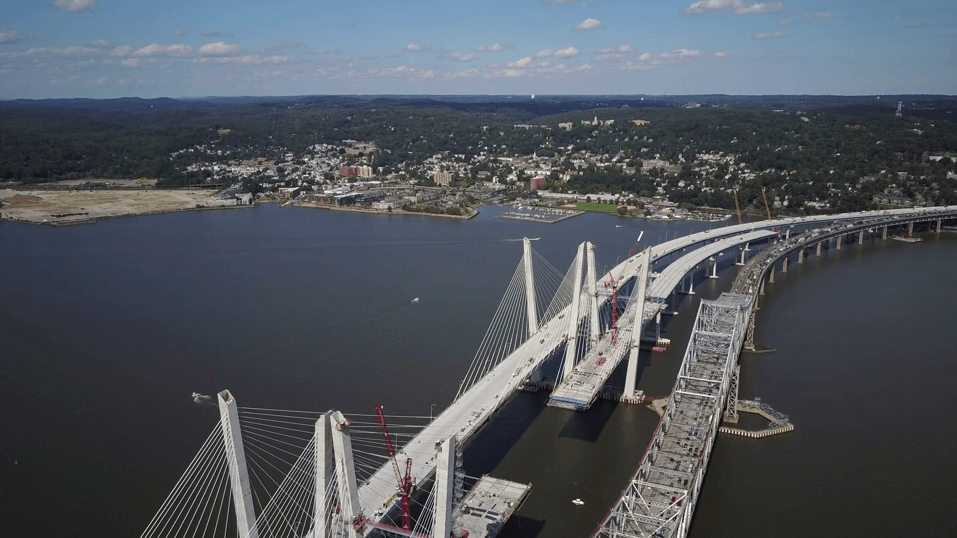 Aerial of The Tappan Zee Bridge and Interstate 287 in Nyack, NY
