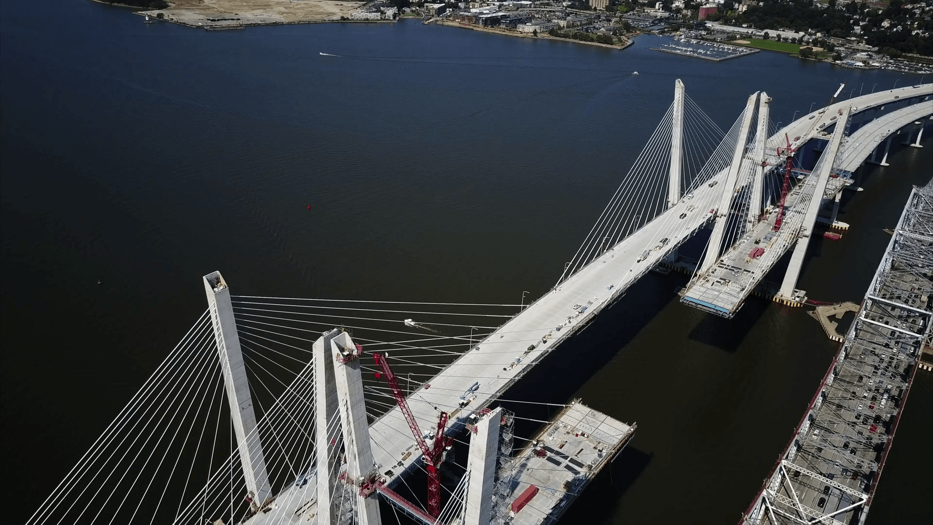 Aerial of The Tappan Zee Bridge and Interstate 287 in Nyack, NY