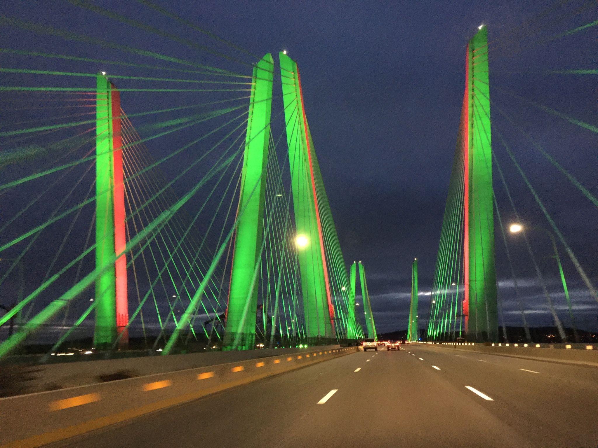 The Tappan Zee Bridge all lit up for Christmas