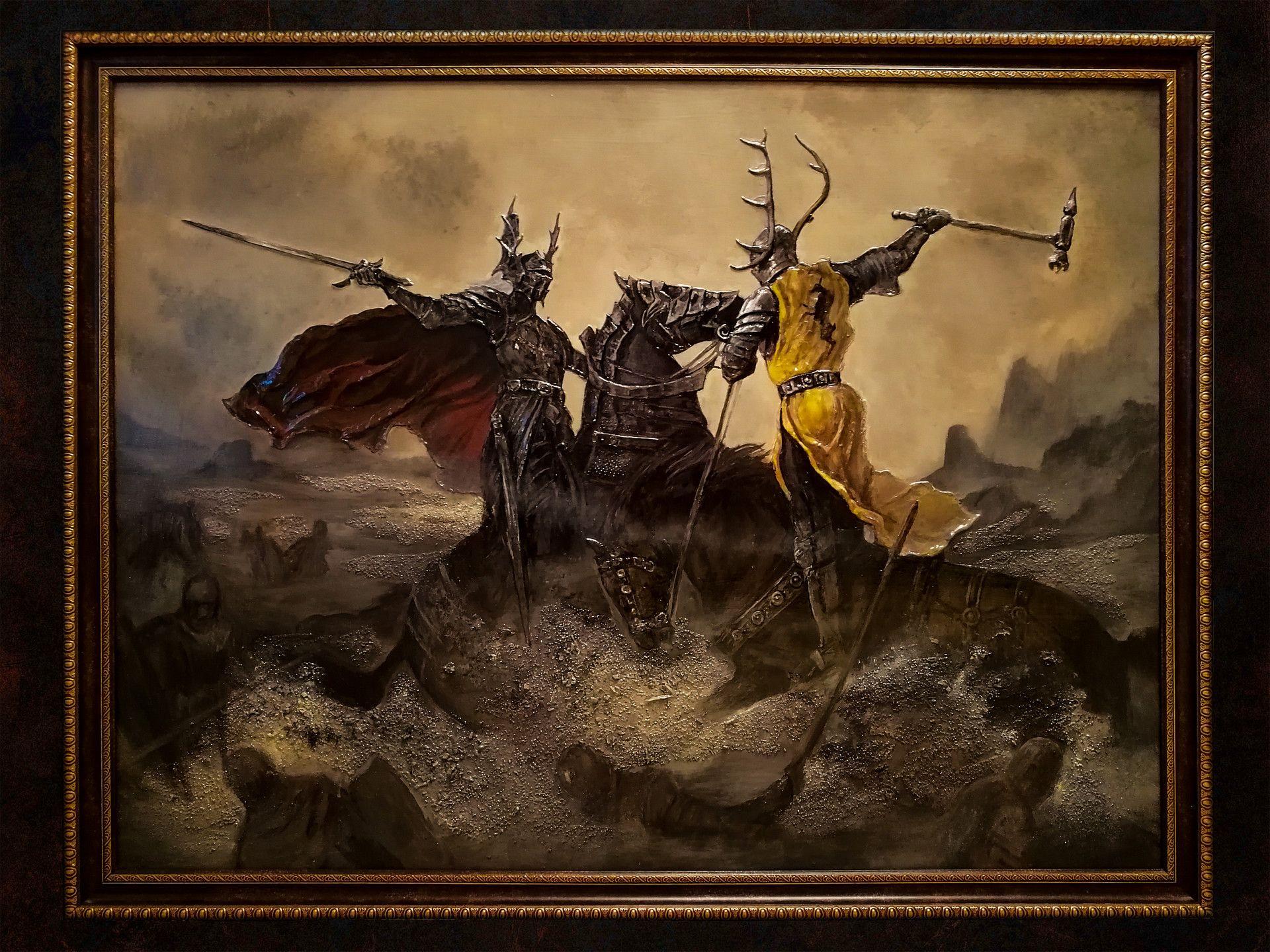 Battle of the Trident / Large acrylic relief painting