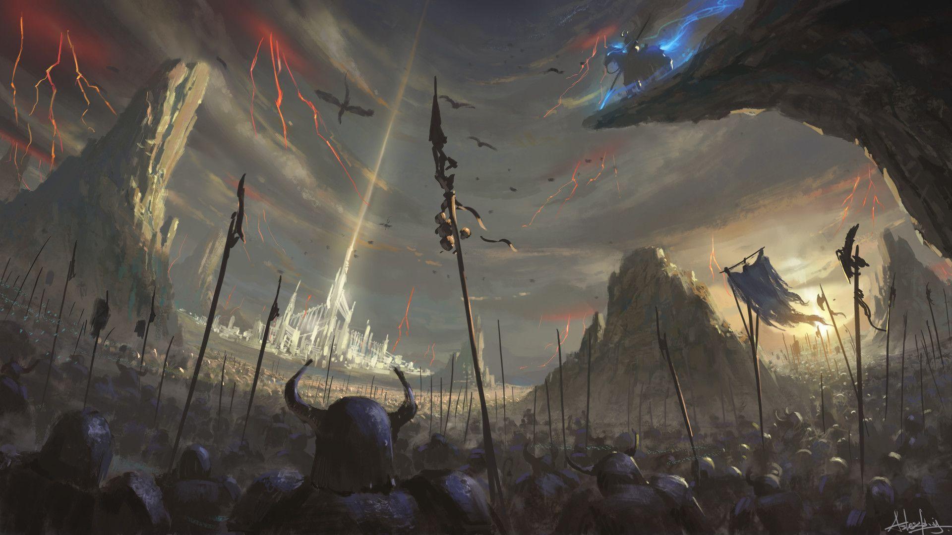 Fantasy Battle Army Knight City Landscape Wallpaper. Fantasy
