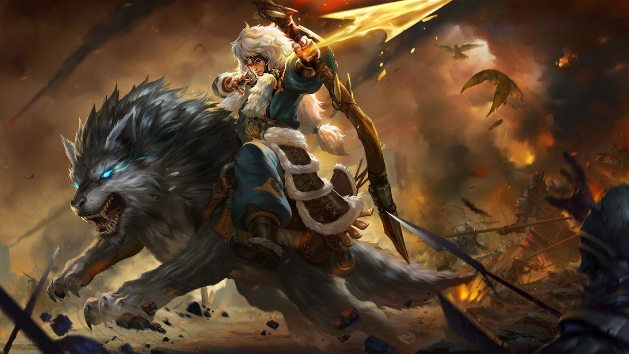 Games King Of Glory Genghis Khan Riding Wolf Weapon Bow Arrow Wallpaperx1080