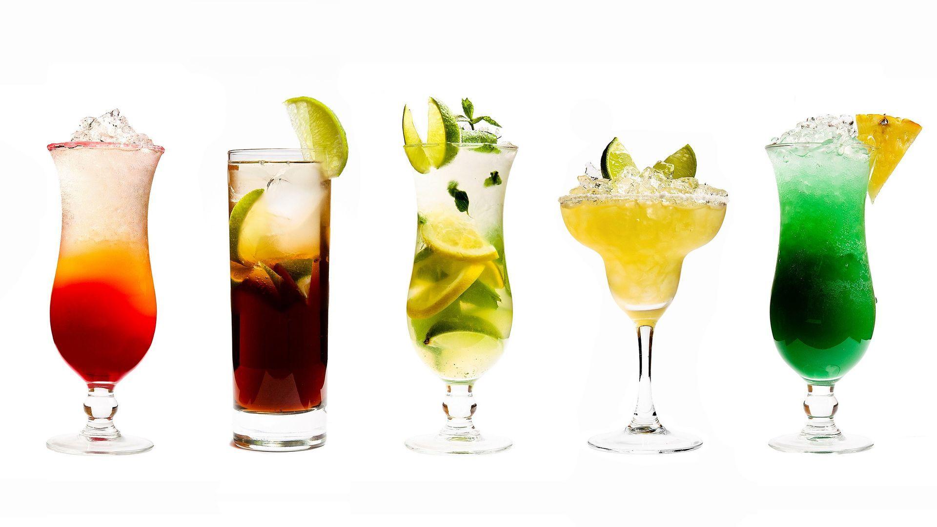 Five Types Cocktails Glasses Drinks HD Wallpaper