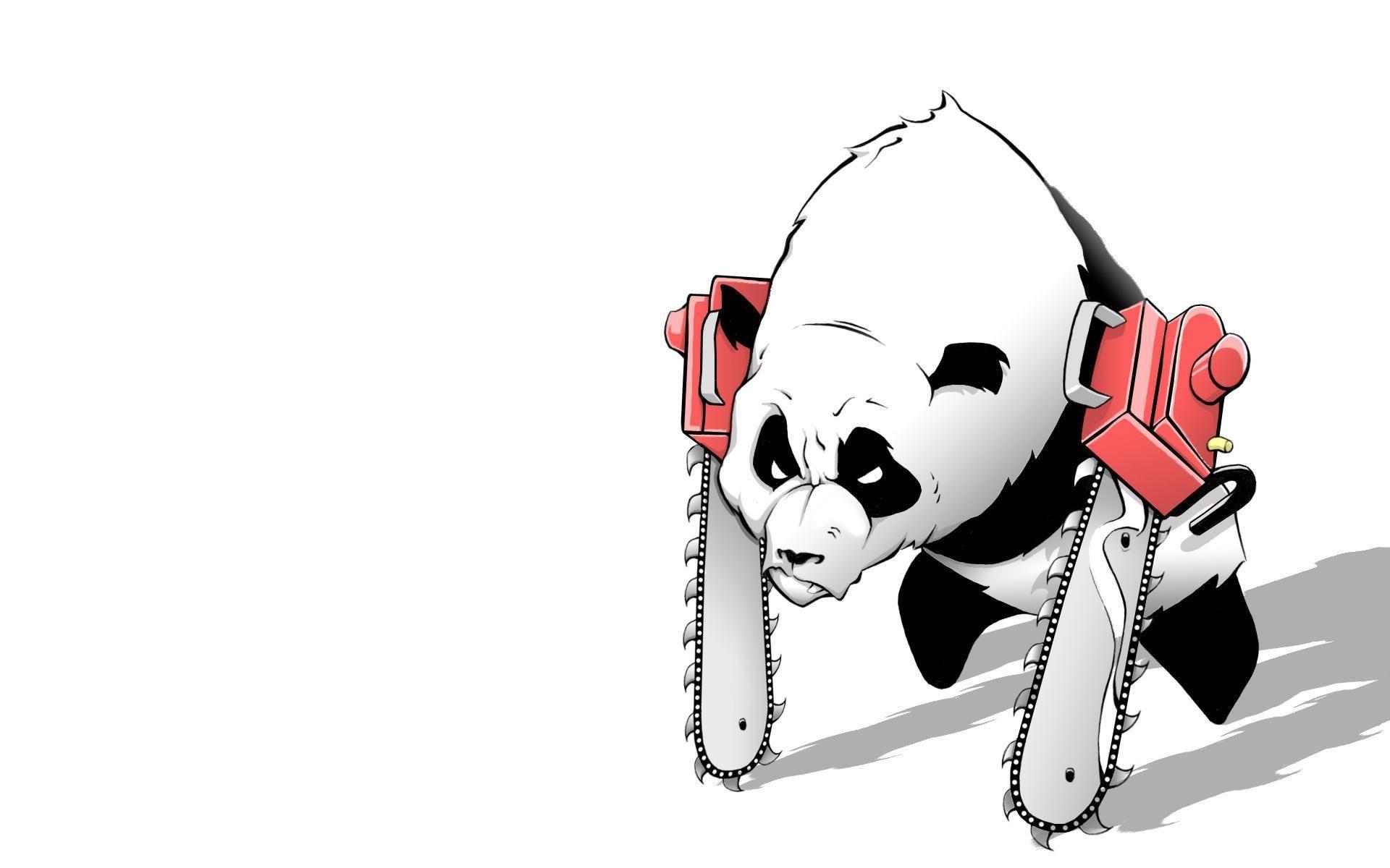chainsaw, panda bears, artwork, simple background, white background