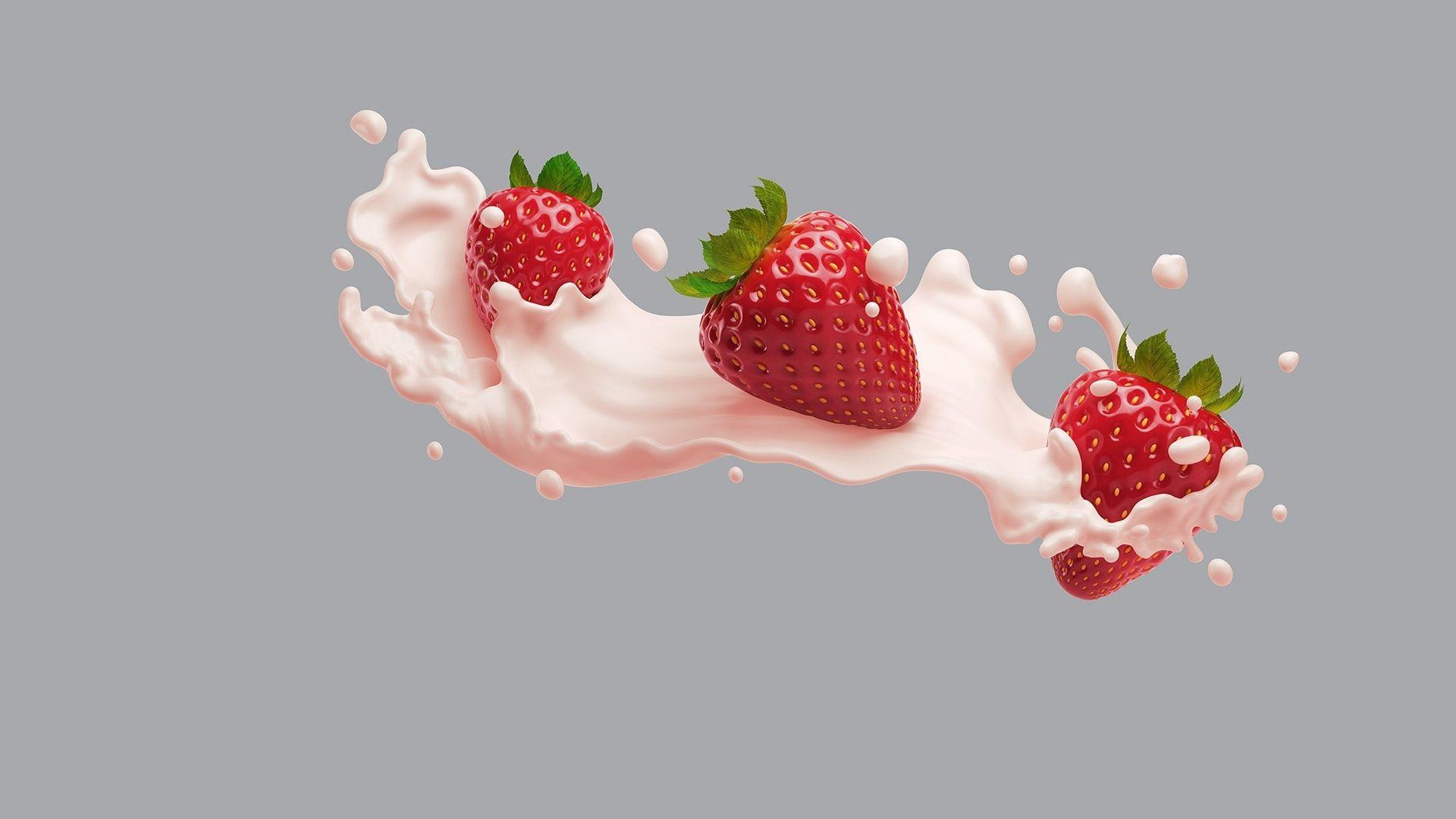 Wallpaper Strawberry, pink milk 1920x1080 Full HD 2K Picture, Image
