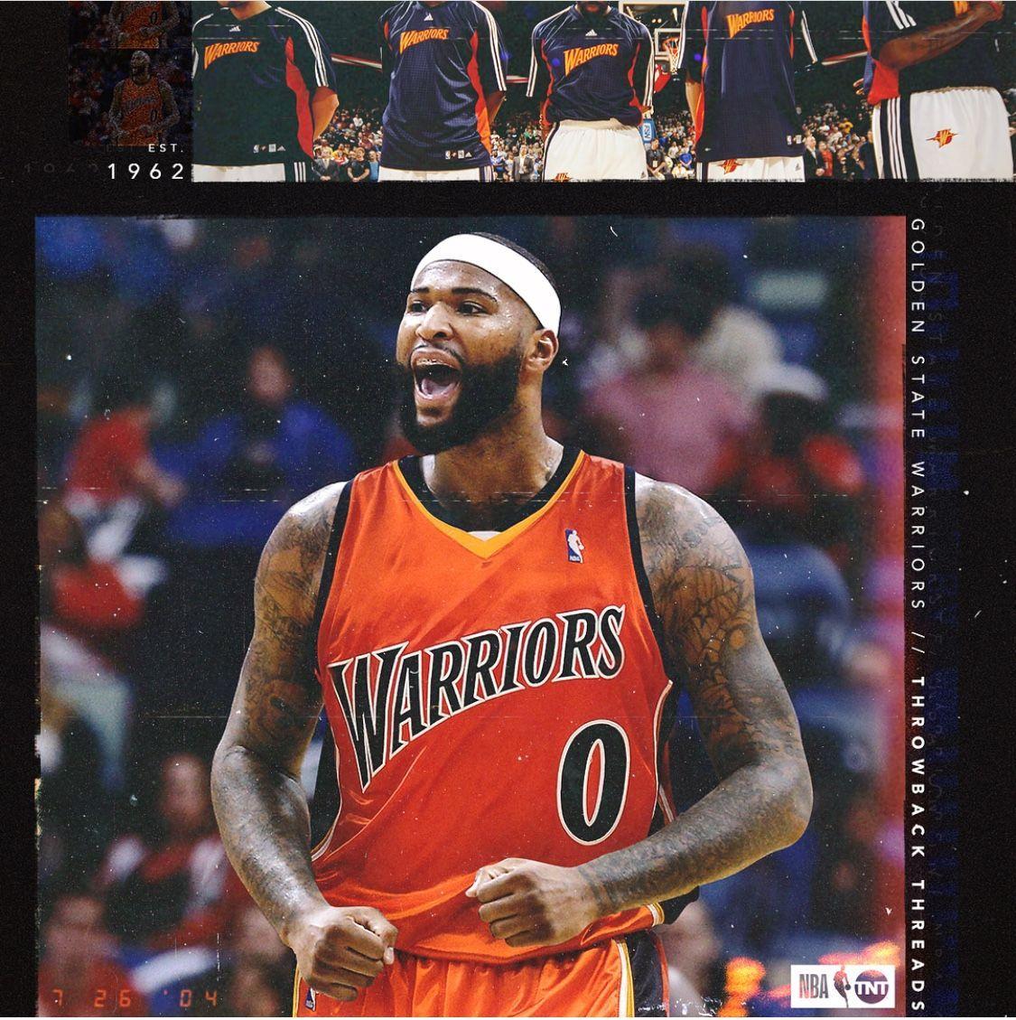 Demarcus cousins in the bad ass throwback threads for golden state