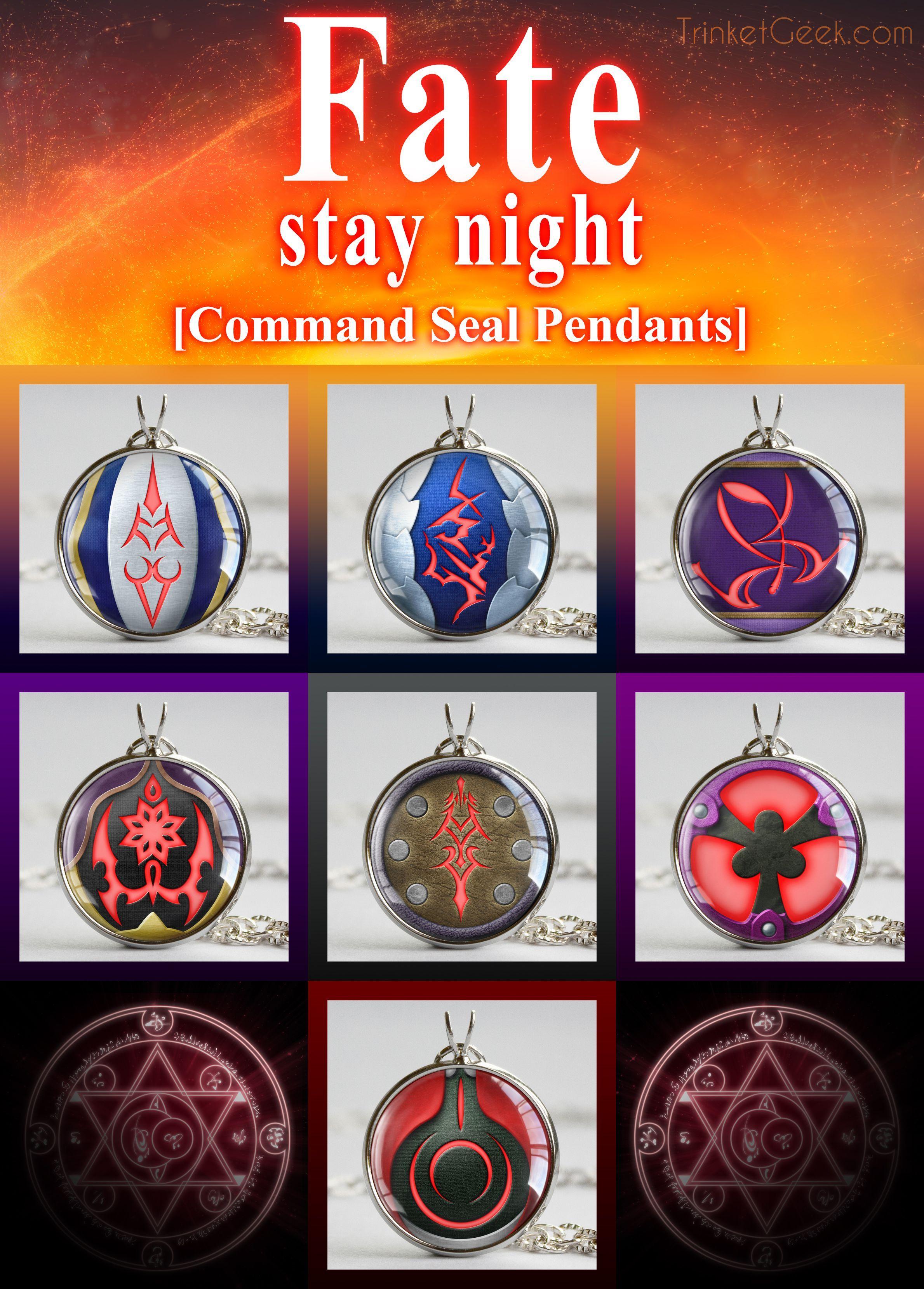Fate stay night Comand Seal Servant themed pendants. Anime. Fate