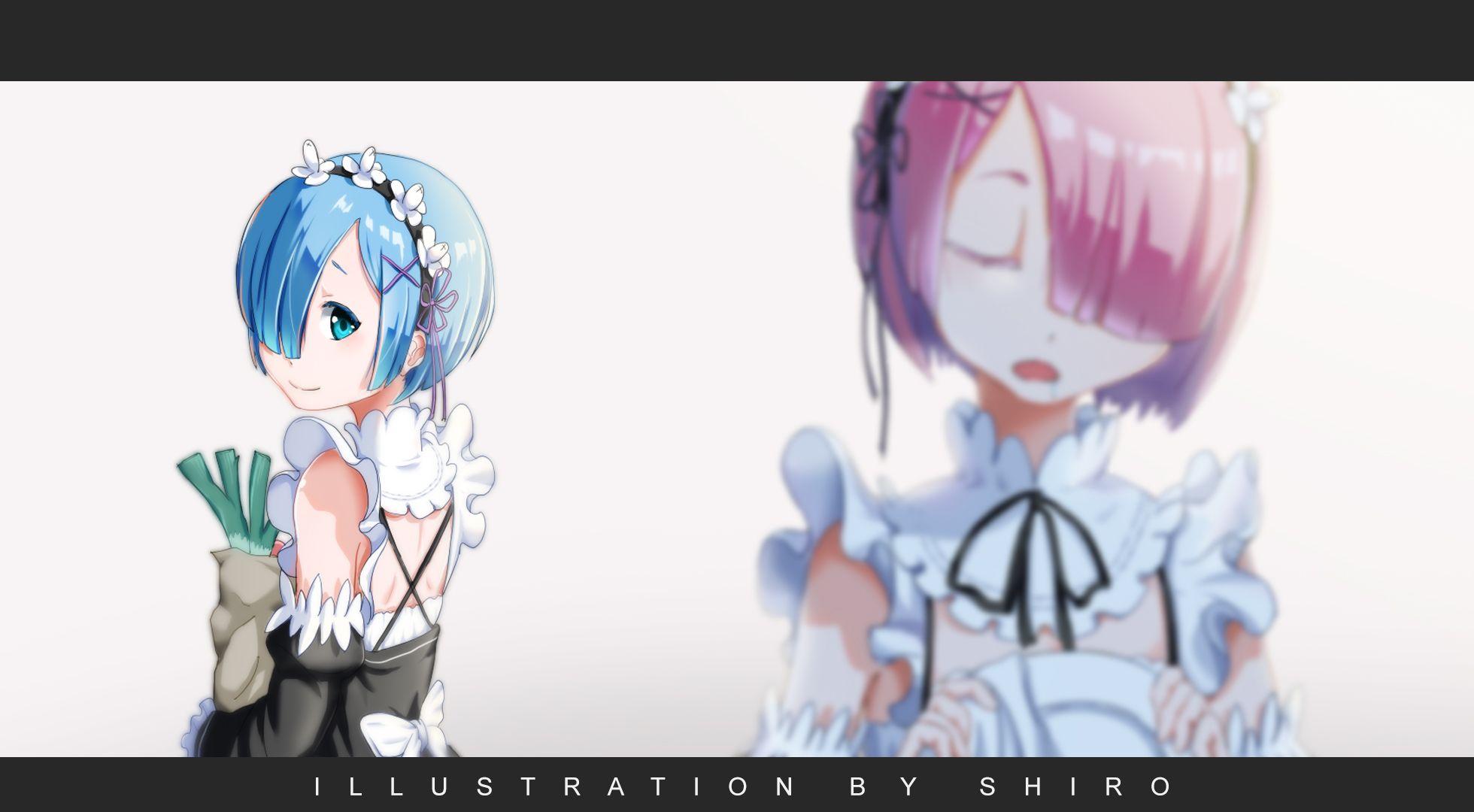 ram rem 3840×1080 rezero 2. Dual Monitor Wallpaper