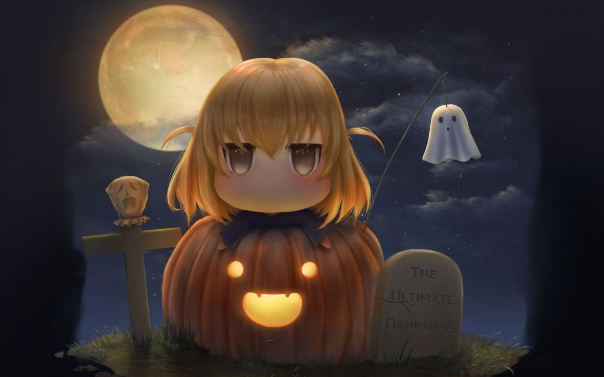 Download 1920x1200 Shibasaki Roka, D.frag, Chibi, Cute, Halloween
