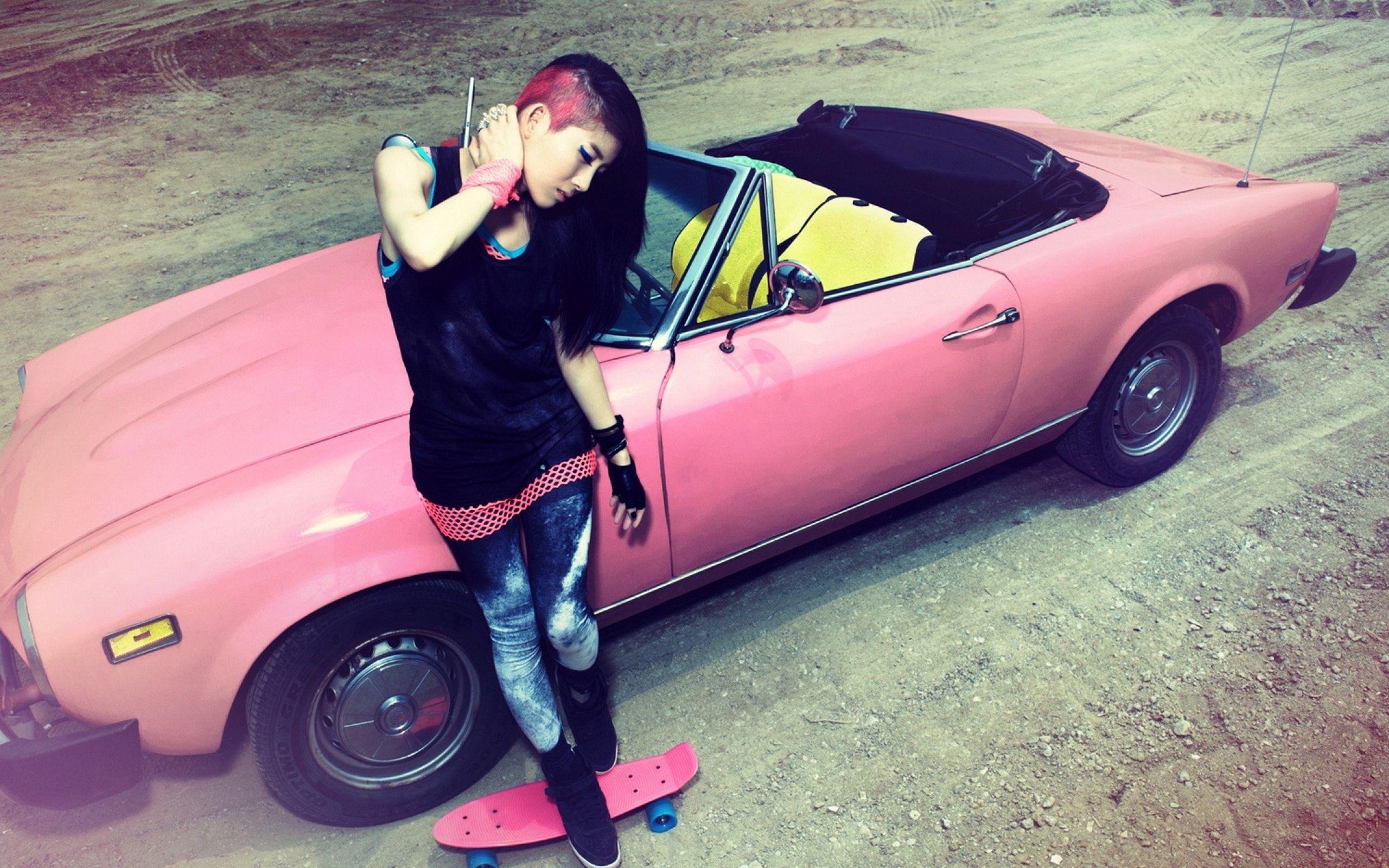 A girl and a pink car, swag wallpaper and image