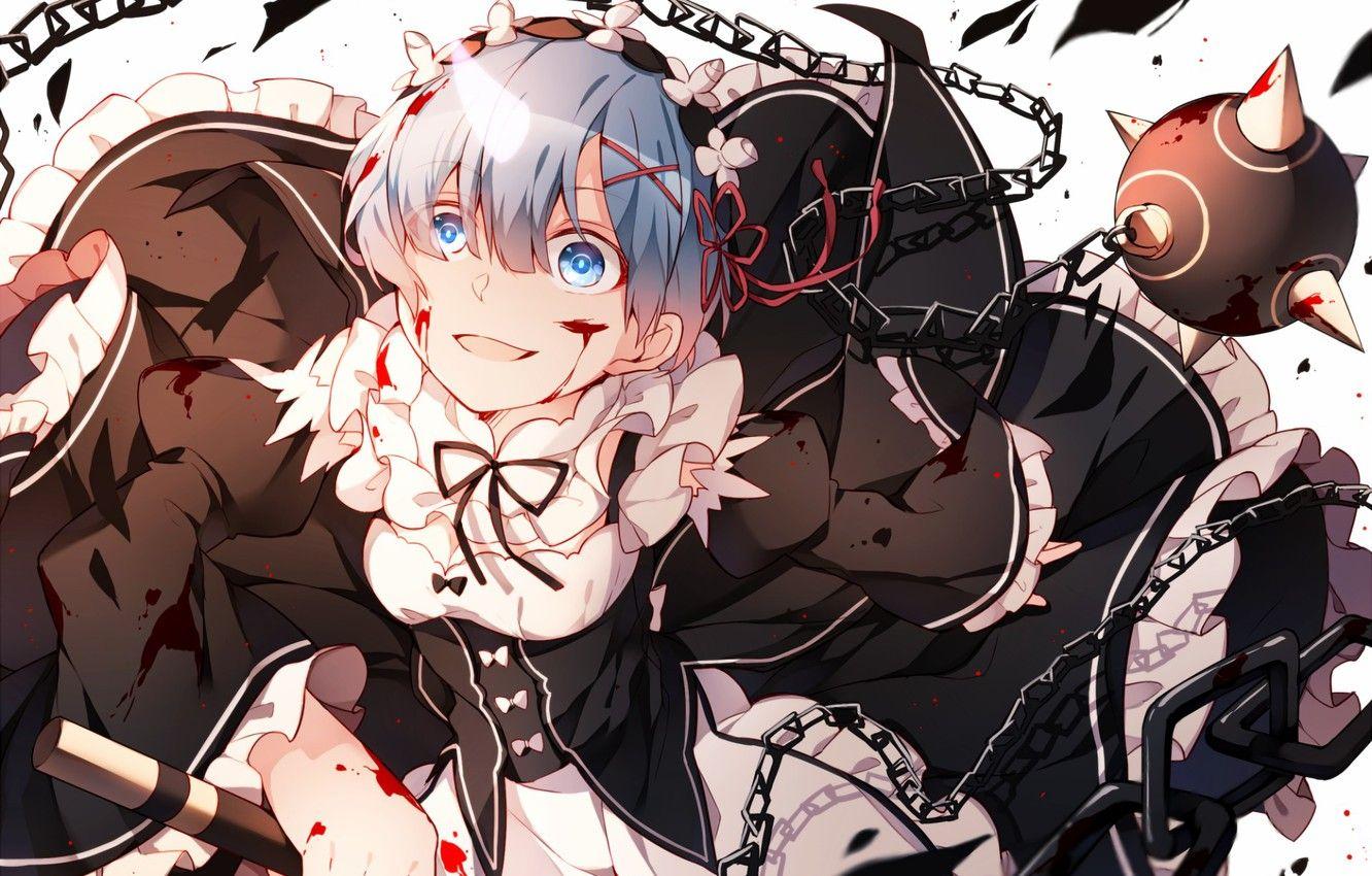 Wallpaper girl, blood, the demon, anime, the maid, art, Rem, Re