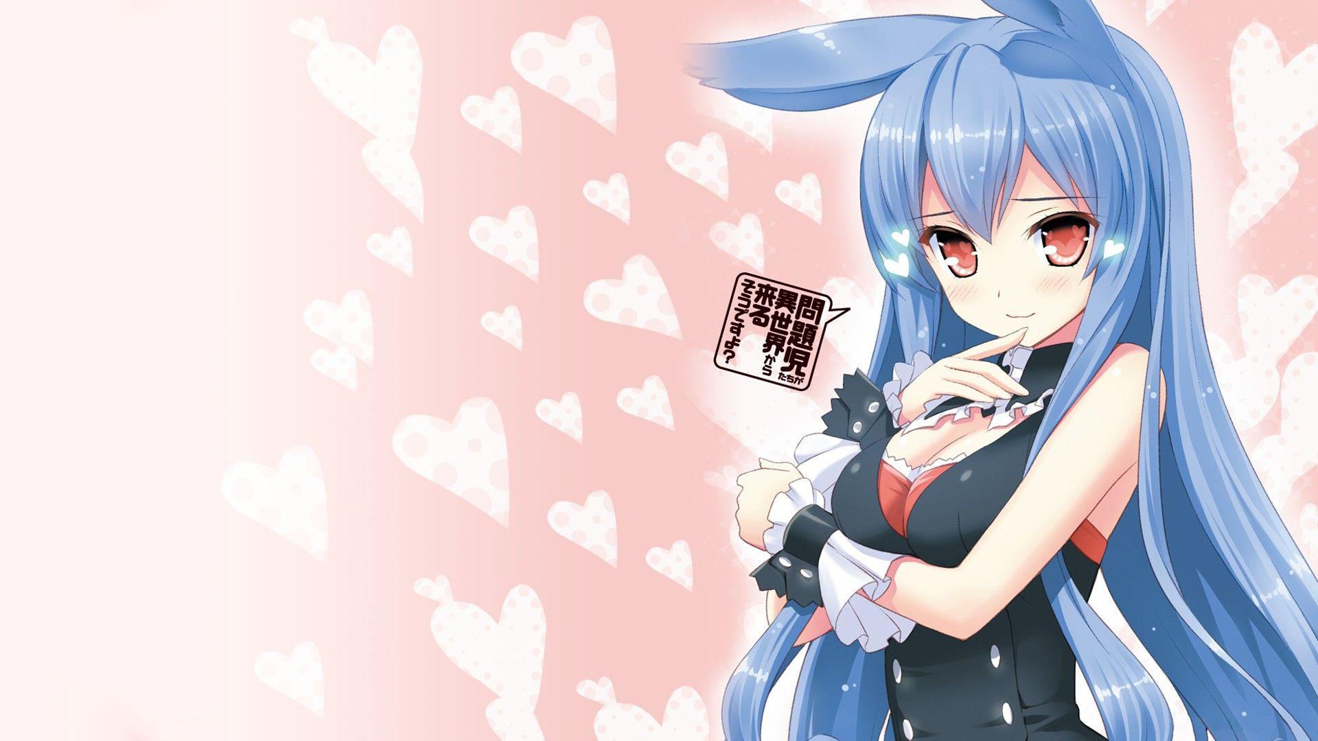 bunnies, blue hair, anime, anime girls wallpaper