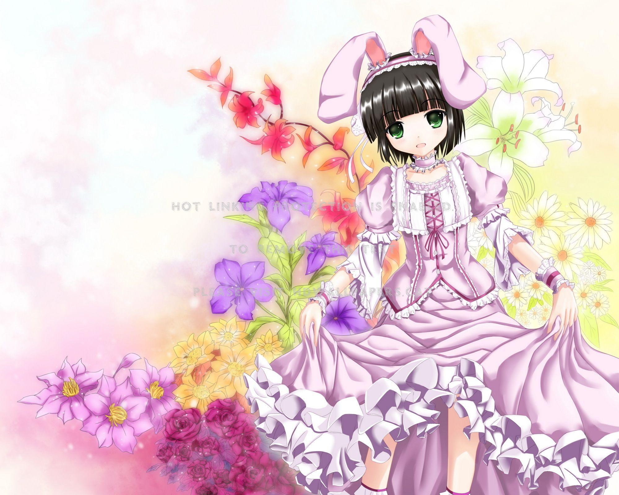 yune bunny girl flower cute dress short hair