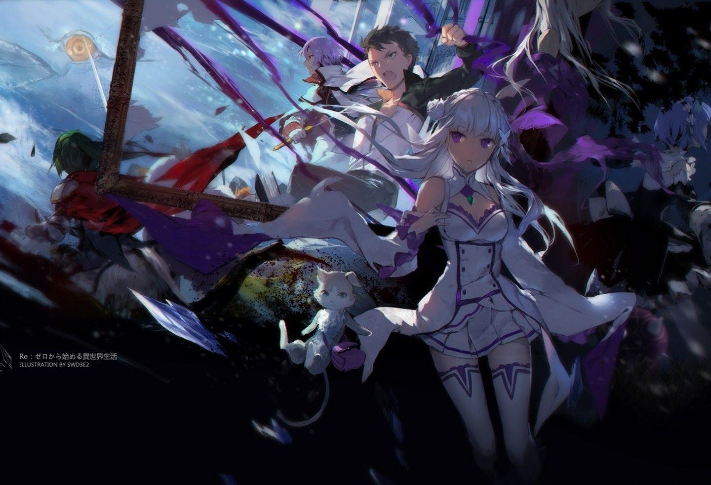 Download 1440x984 Re: Zero, Emilia, Natsuki Subaru, Ram, Rem, Pack