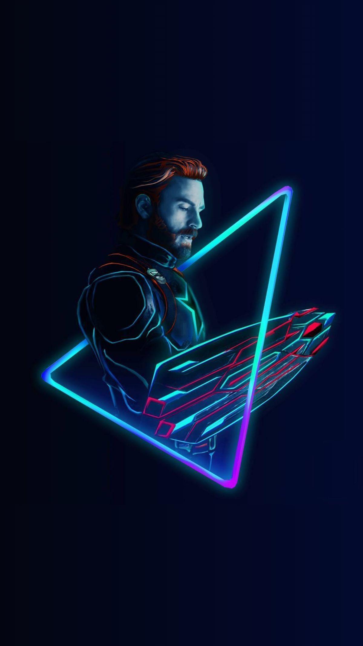 Neon art of captain America in avengers: infinity war. Captain