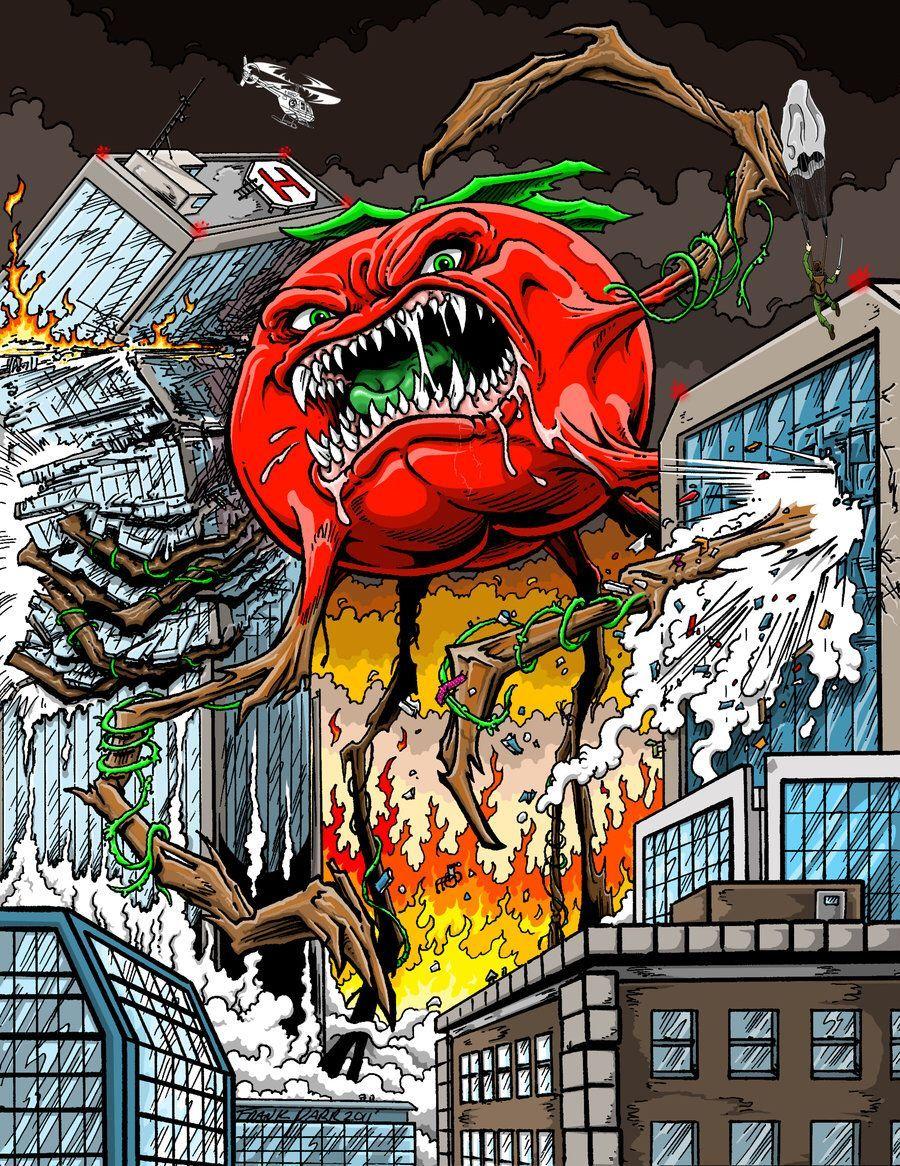 Attack of the Killer Tomatoes, brown leggings and sleeves.red