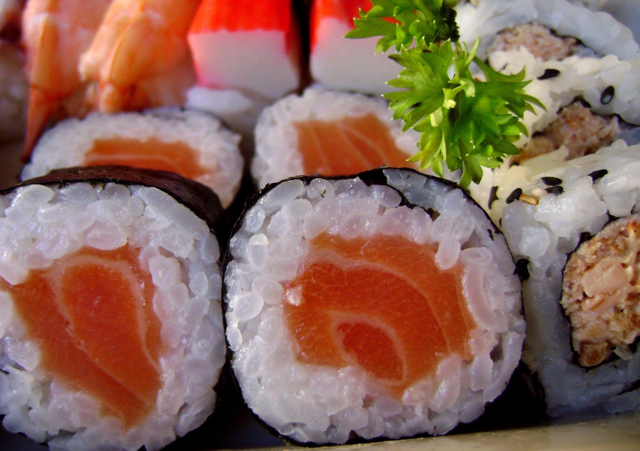 Download 2048x1443 Sashimi, Rice, Sushi, Vegetables Wallpaper