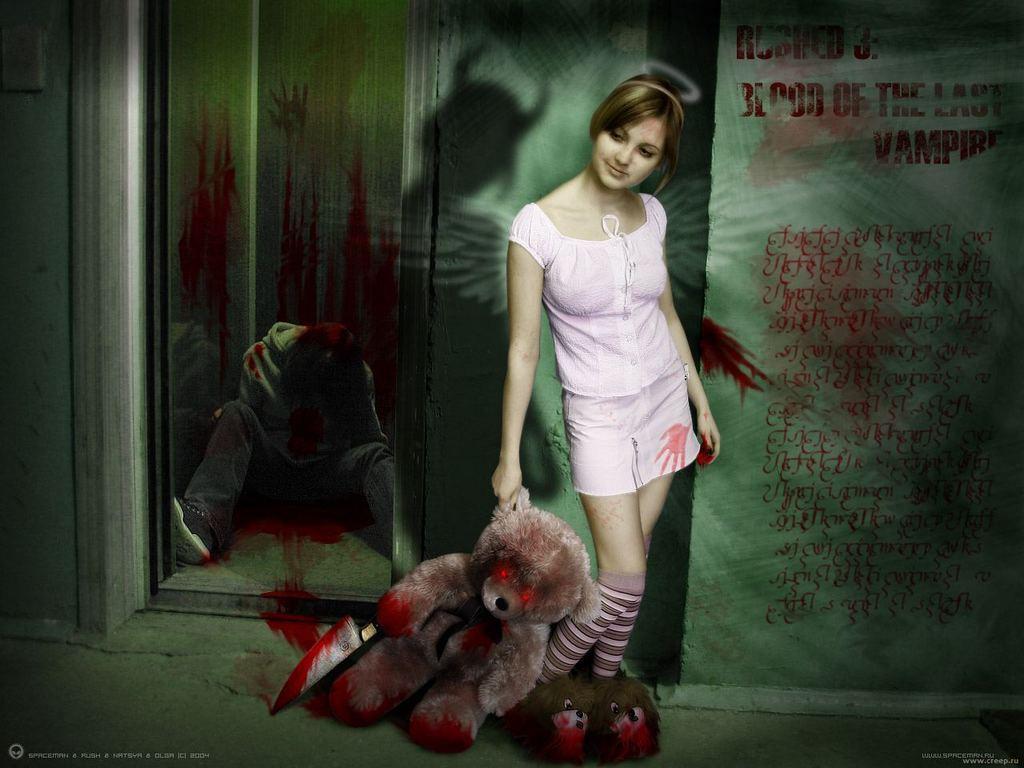 Scary Wallpaper Background: Cute Devil Girl Horror Wallpaper