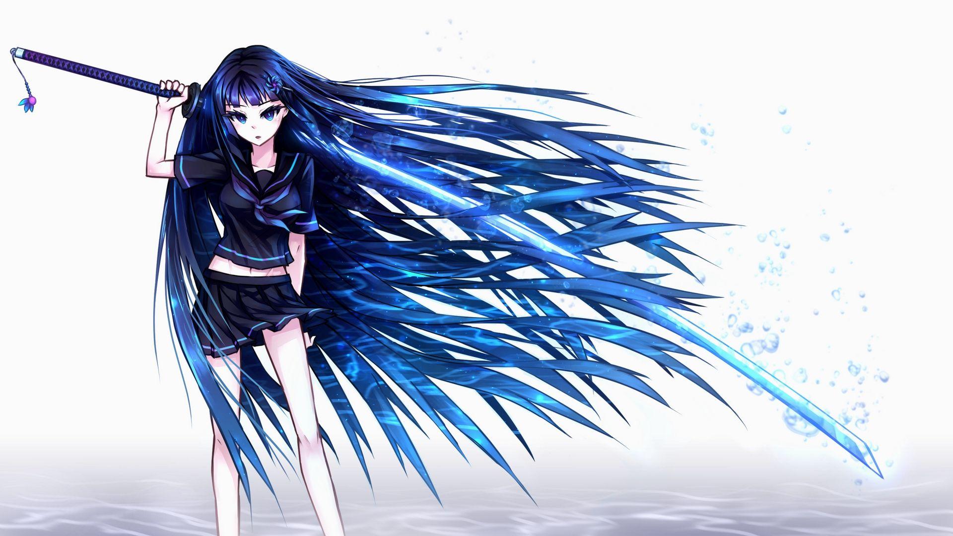 Download wallpaper 1920x1080 samael, girl, art, hair, anime, sword