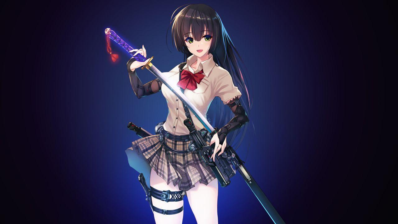 Wallpaper Anime girl, Sword, Katana, Samurai, 4K, Anime