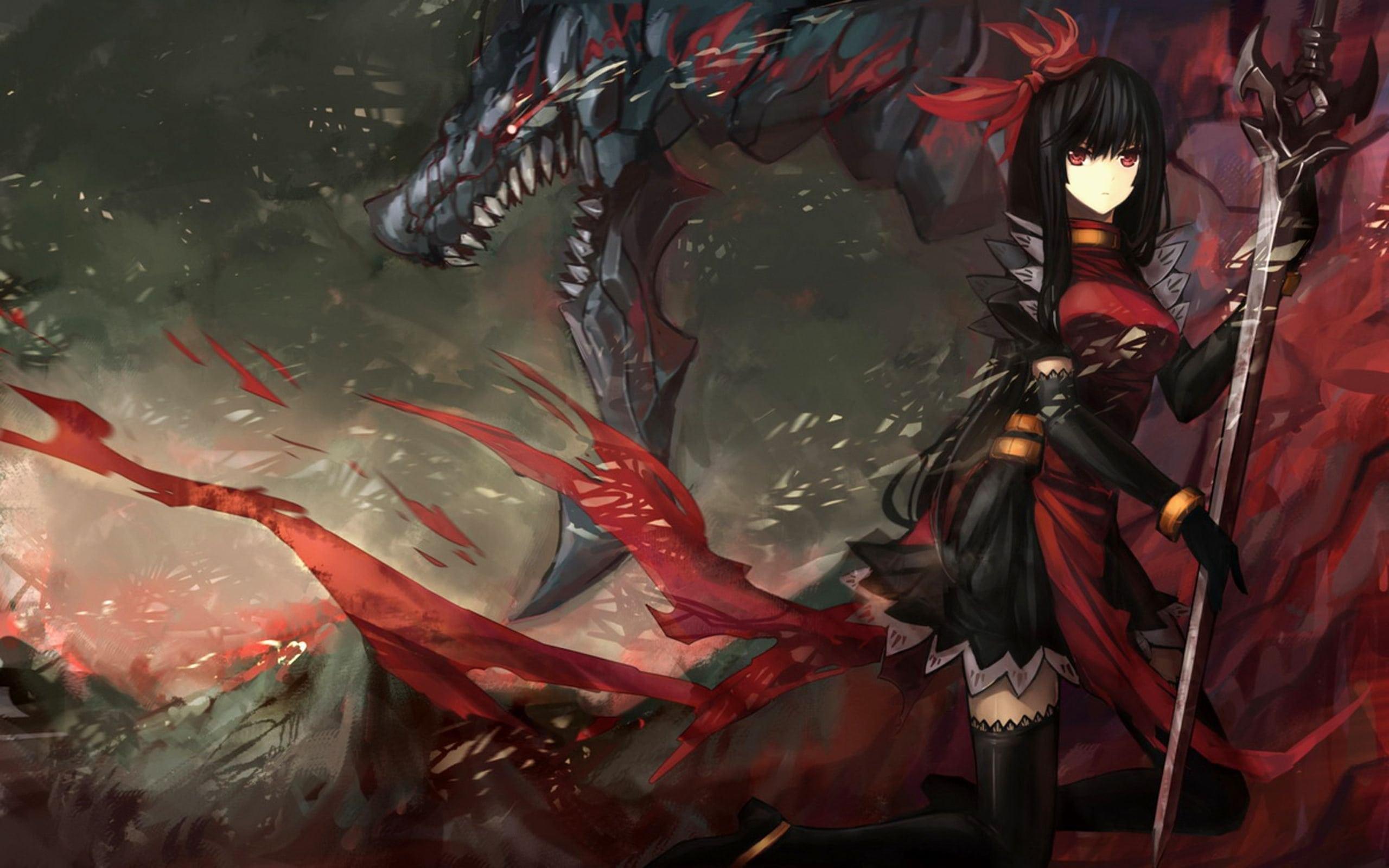 Anime Woman Warrior Sword Dragon Wallpaper and Free