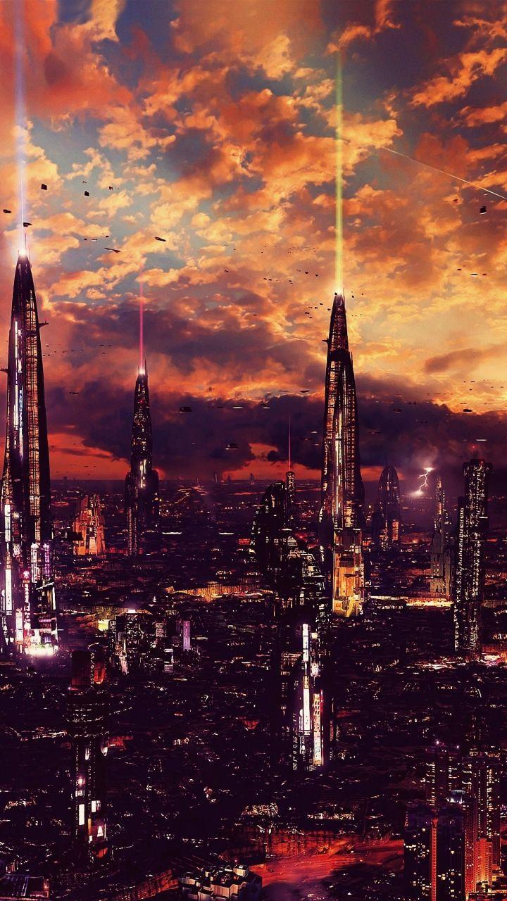 Futuristic city, science fiction, fantasy, artwork, 720x1280