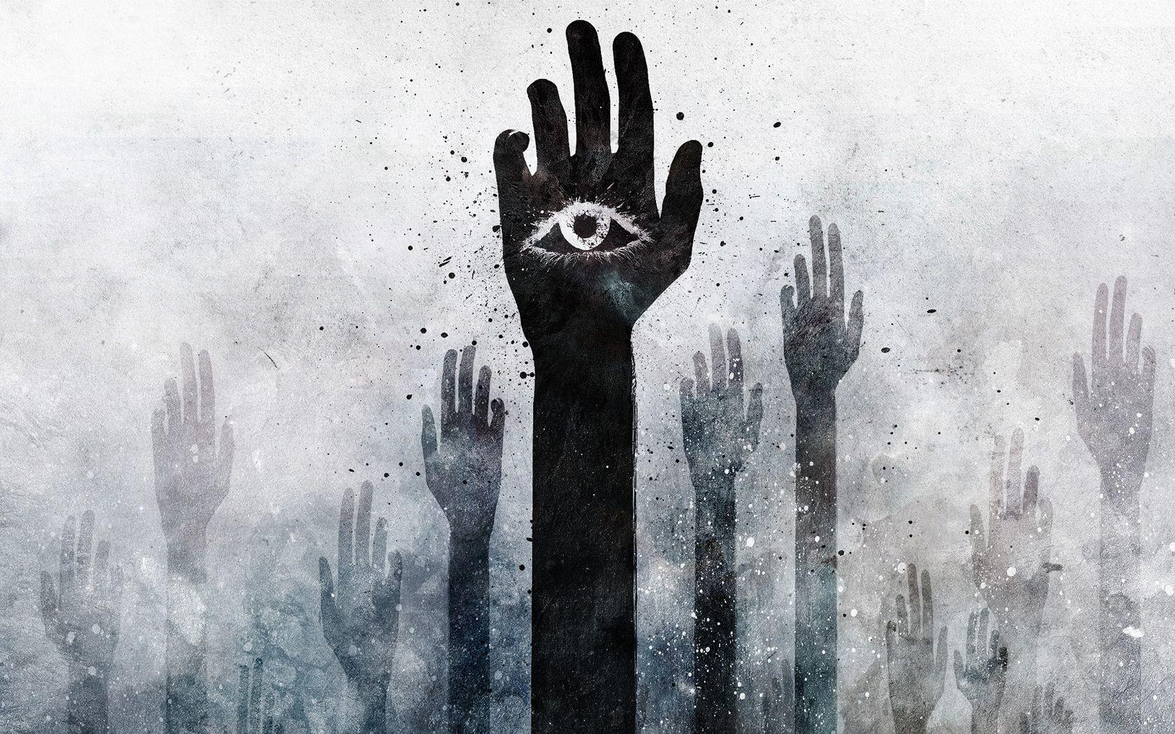 eyes, palm, hands, esoteric, Alex Cherry, arms raised wallpaper