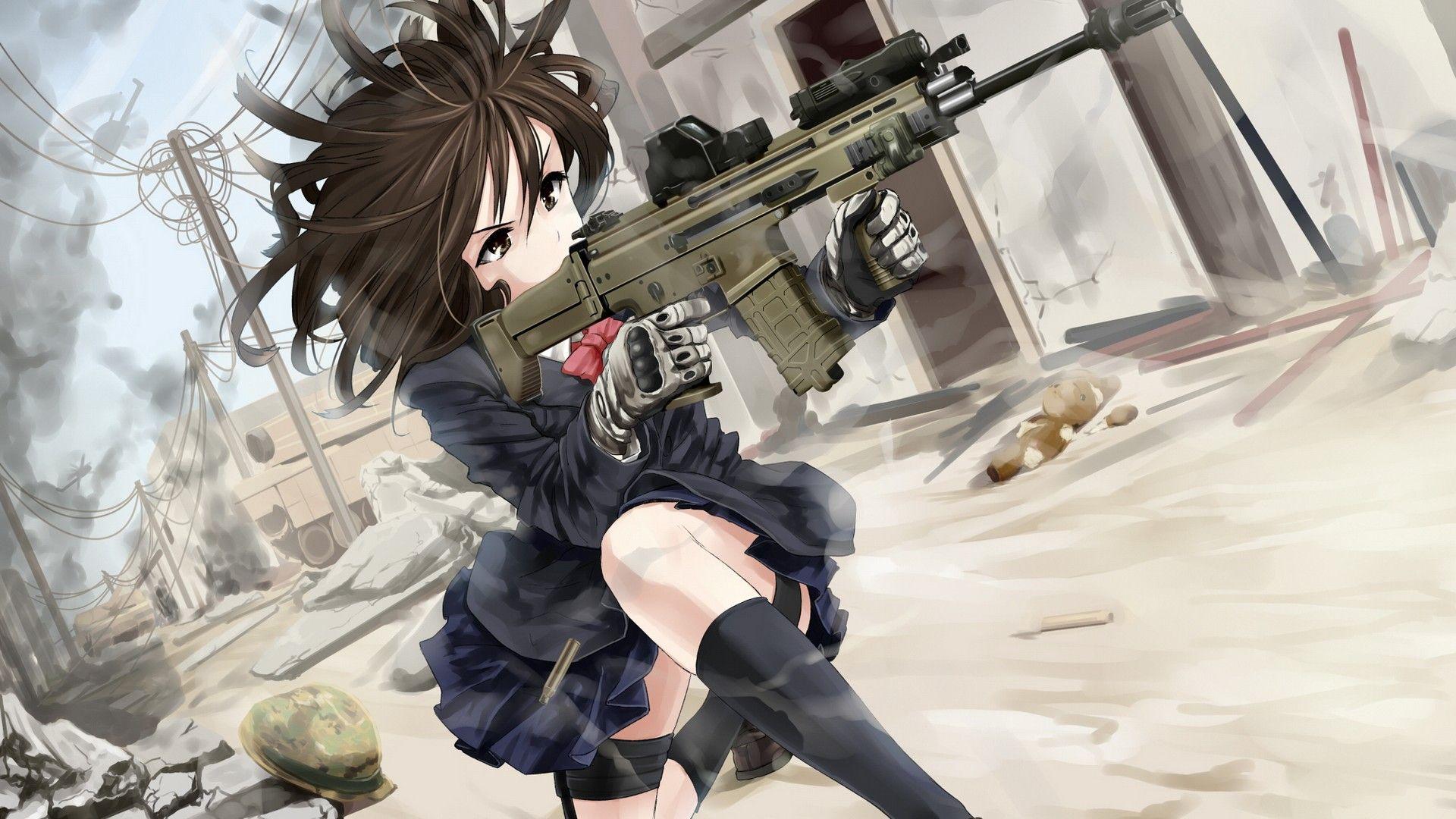 Anime Girl With Gun HD Wallpaperx1080