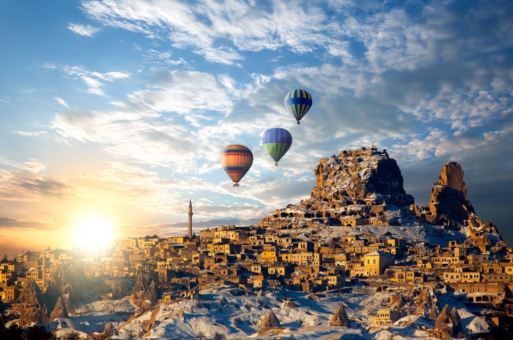 Three Assorted Color Hot Air Balloons, Turkey, Hot Air Balloons