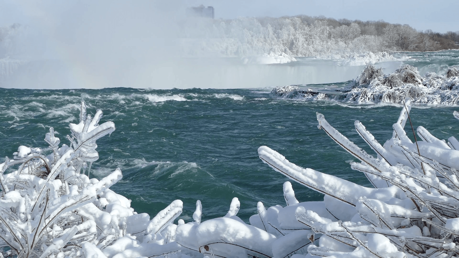 Niagara falls freezes over during polar vortex severe cold winter