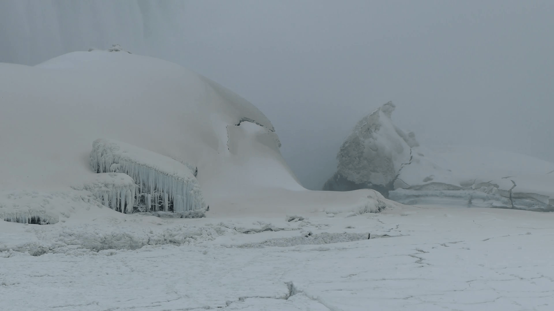 Niagara falls frozen and ice covered in cold January 2018 polar