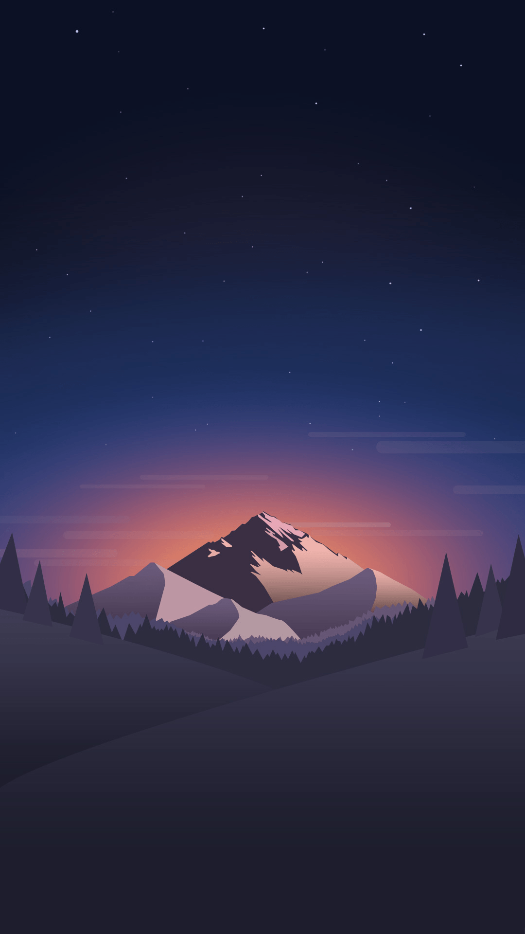 Mountain in night. Tap for landscape in material design iPhone
