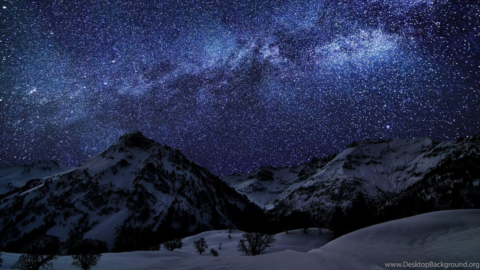 Winter Stars Sky Night Mountains Desktop Desktop