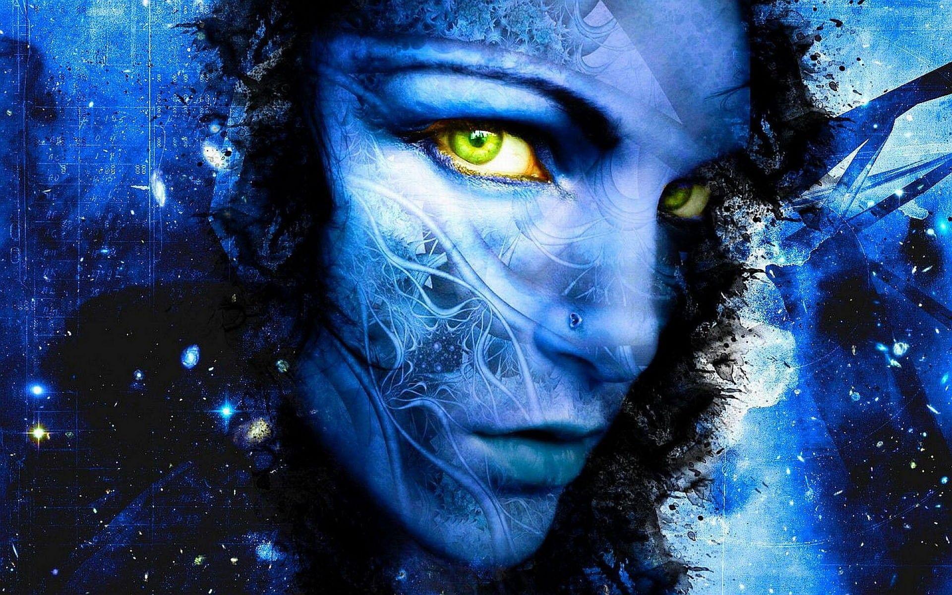 women blue fantasy art digital art artwork Photohop faces wallpaper