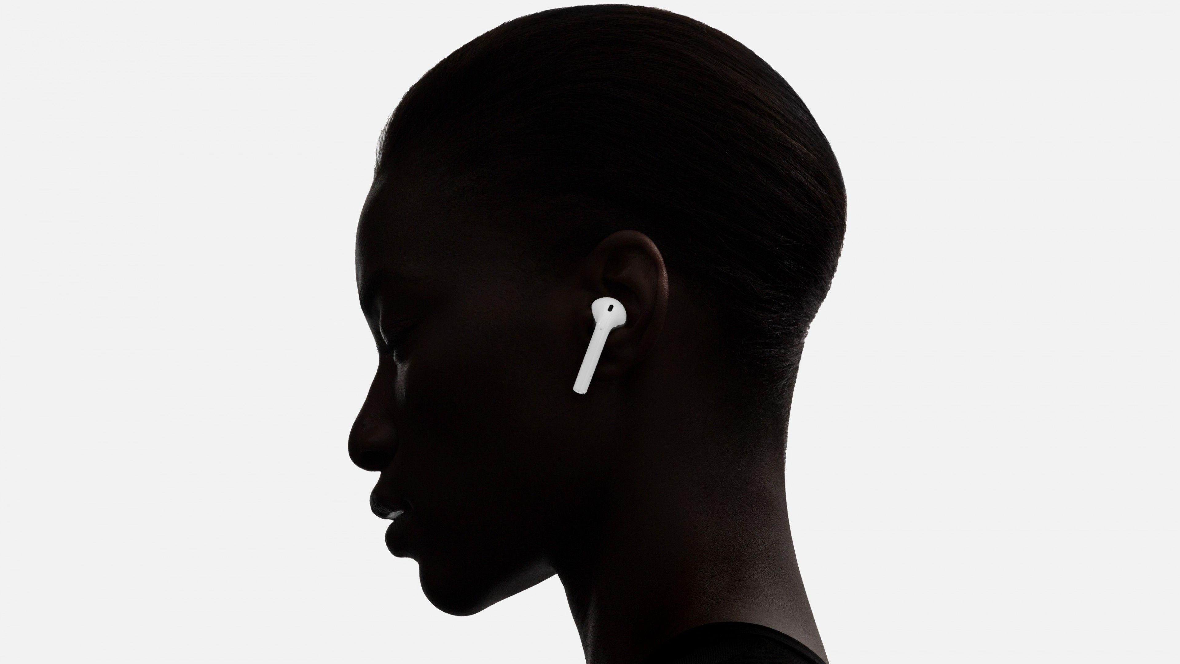 Wallpaper AirPods, iPhone review, woman, headset, wireless, Best