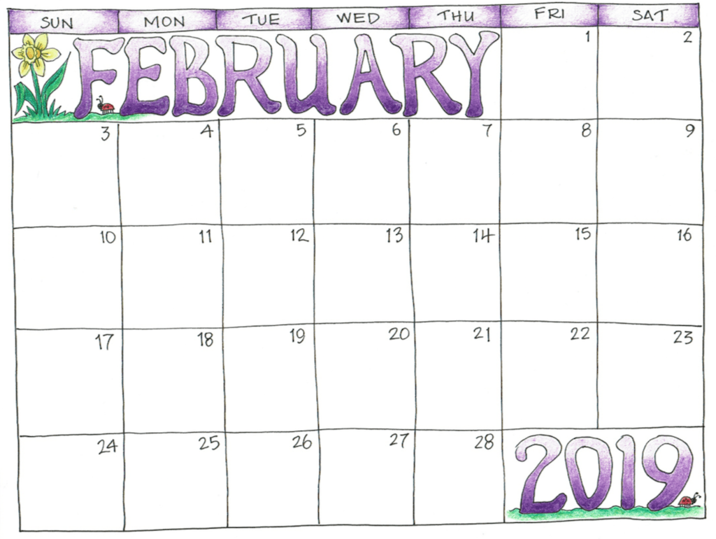 Printable Feb 2019 Calendar Editable Blank 11*17 11*8.5 A4