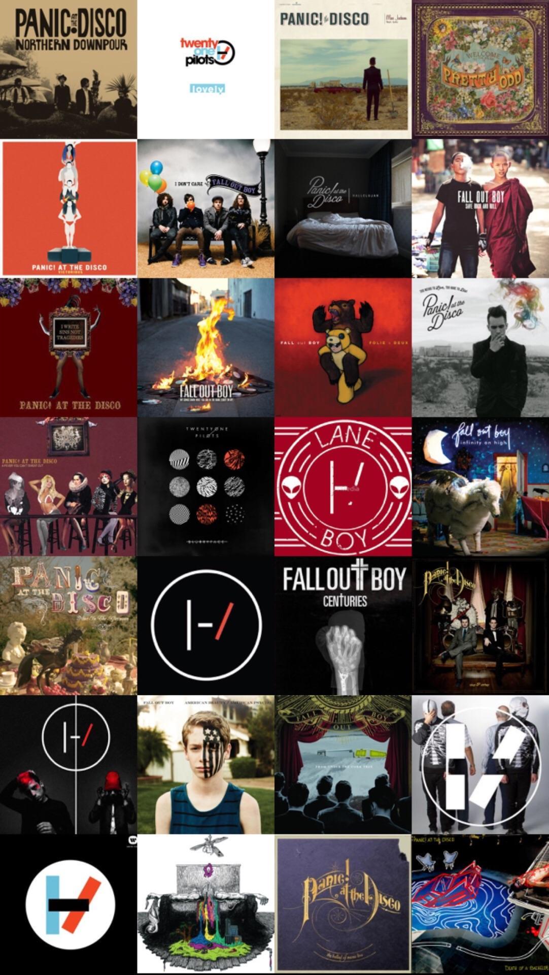 A cool phone wallpaper I found of all of TØP, P!ATD and FOB's albums