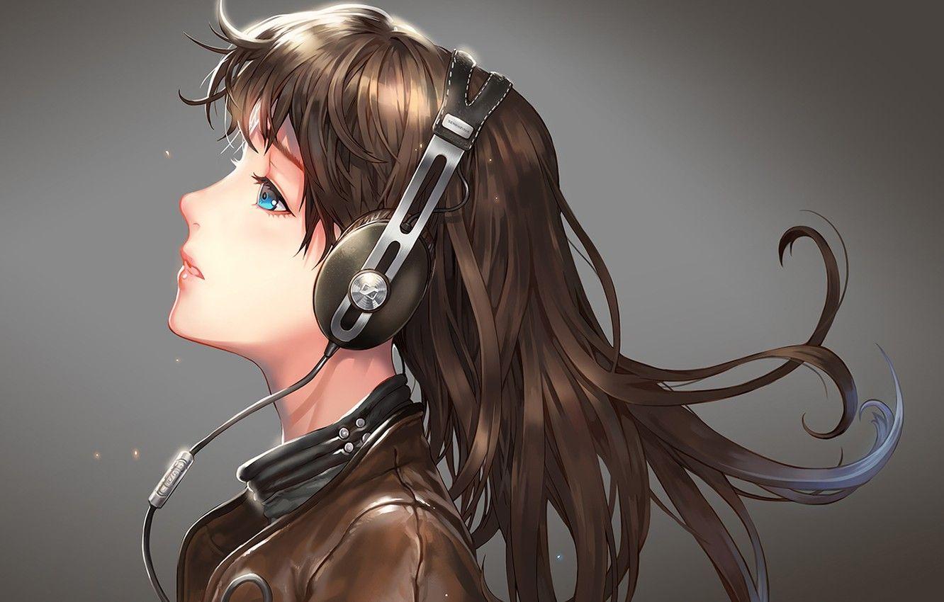 Wallpaper Girl, headphones, jacket, sennheiser image for desktop