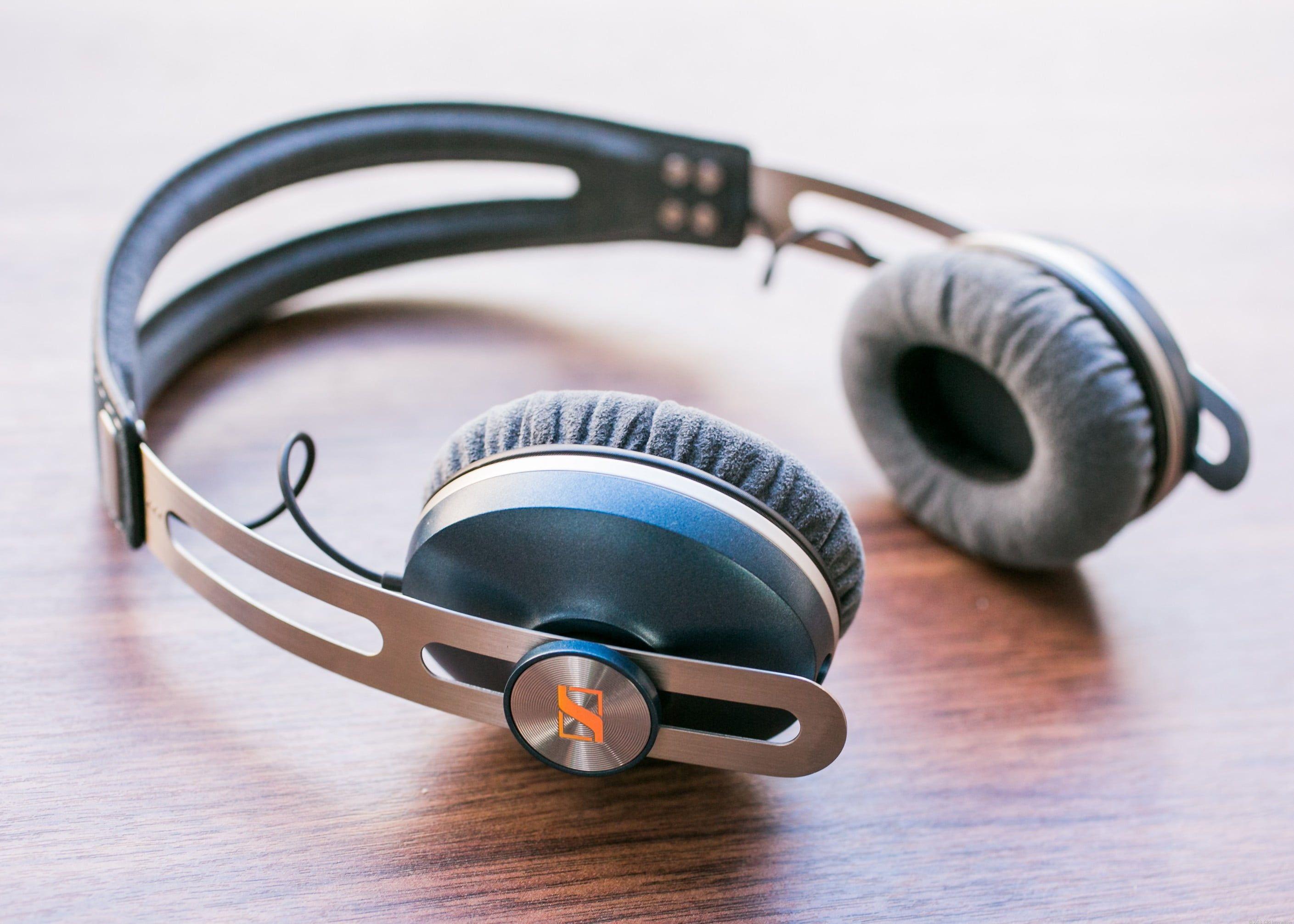 Close up photography of beige and brown Sennheiser corded headphones