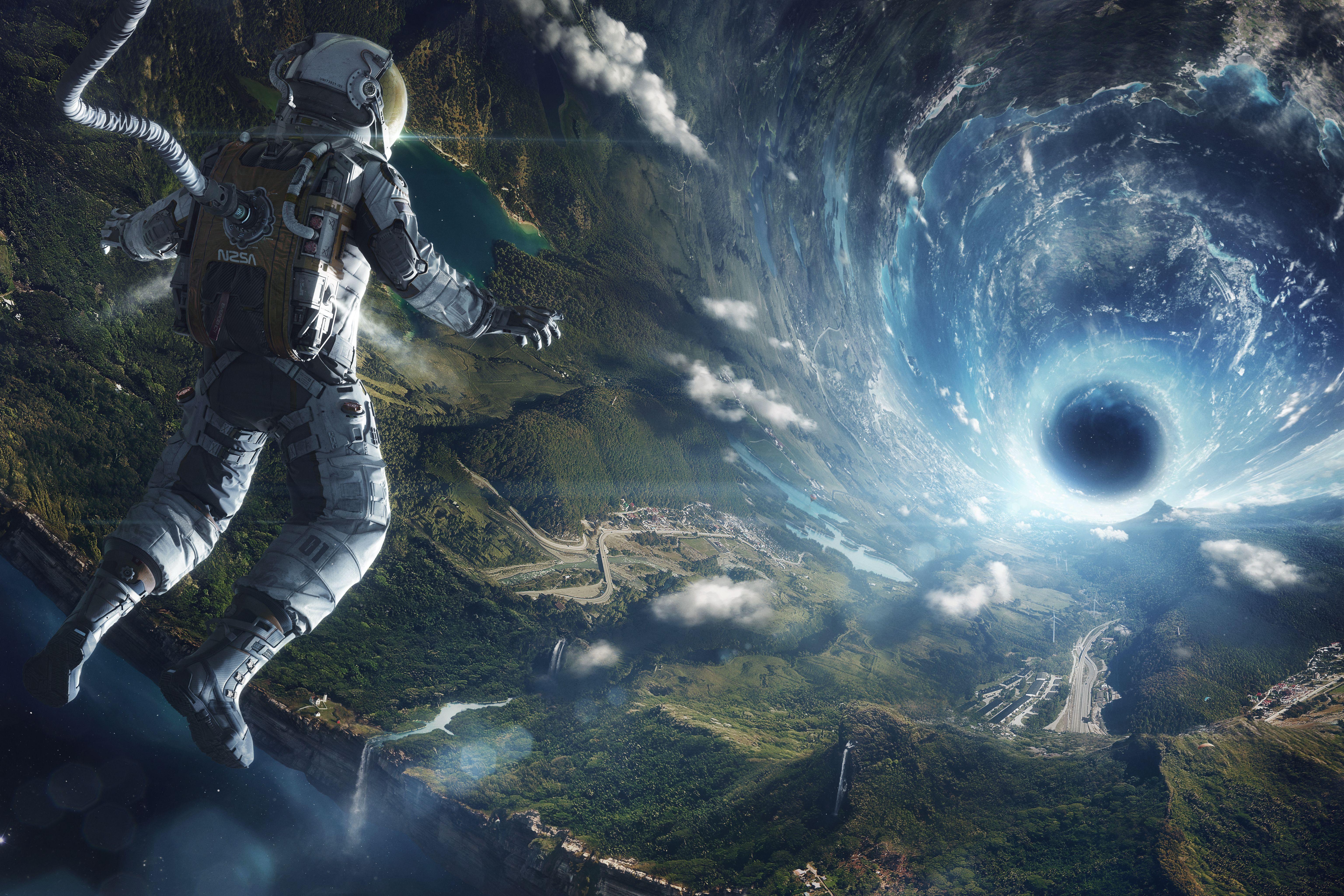 Wallpaper Astronaut, Vortex, Black Hole, Sci Fi, 4K, 5K, Space