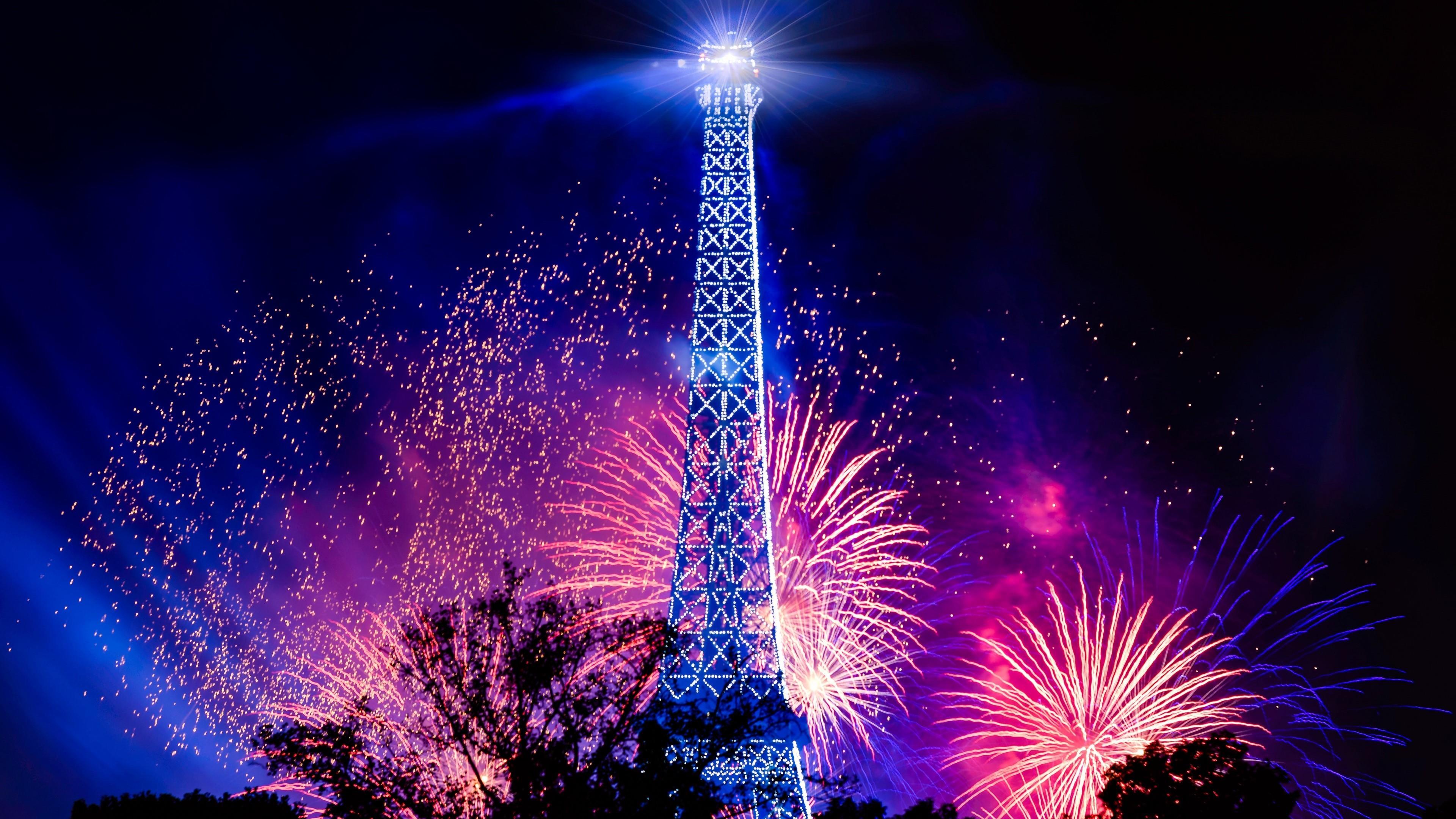 Eiffel Tower With Fireworks 4K UltraHD Wallpaper. Wallpaper Studio