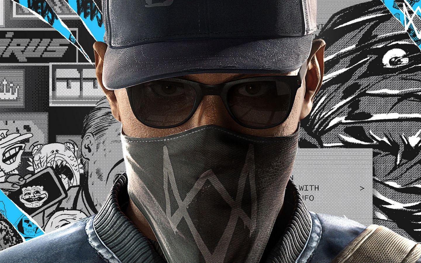 Download wallpaper 1440x900 watch dogs 2, marcus holloway, face