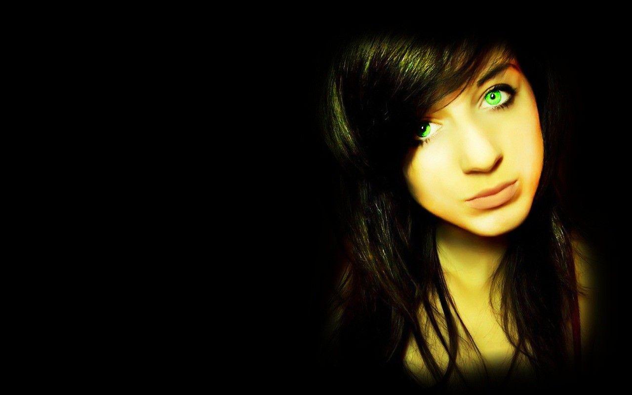 women, dark, green eyes, faces, black background wallpaper