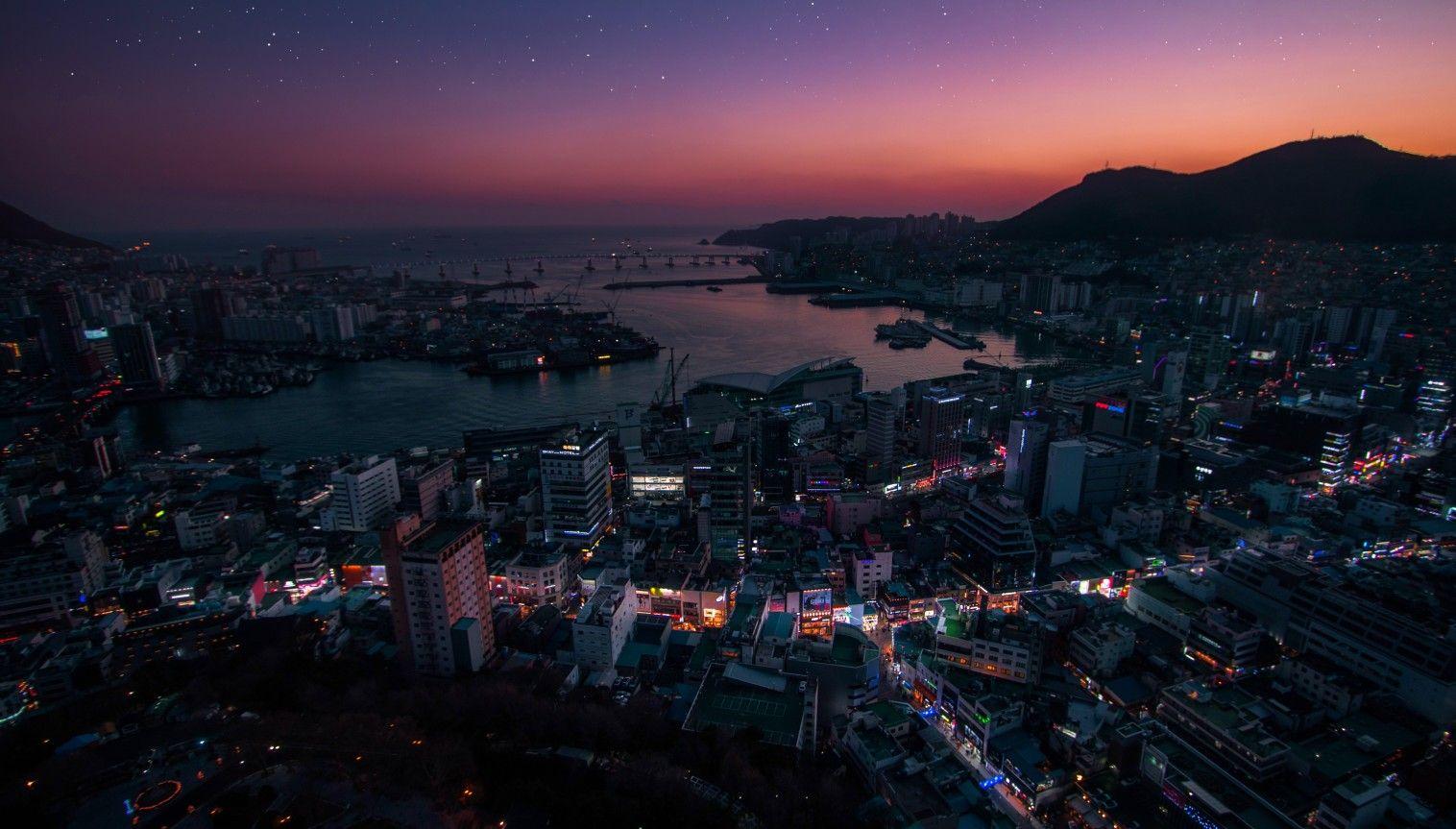 Download 1516x863 South Korea, Night, Stars, Cityscape, Buildings