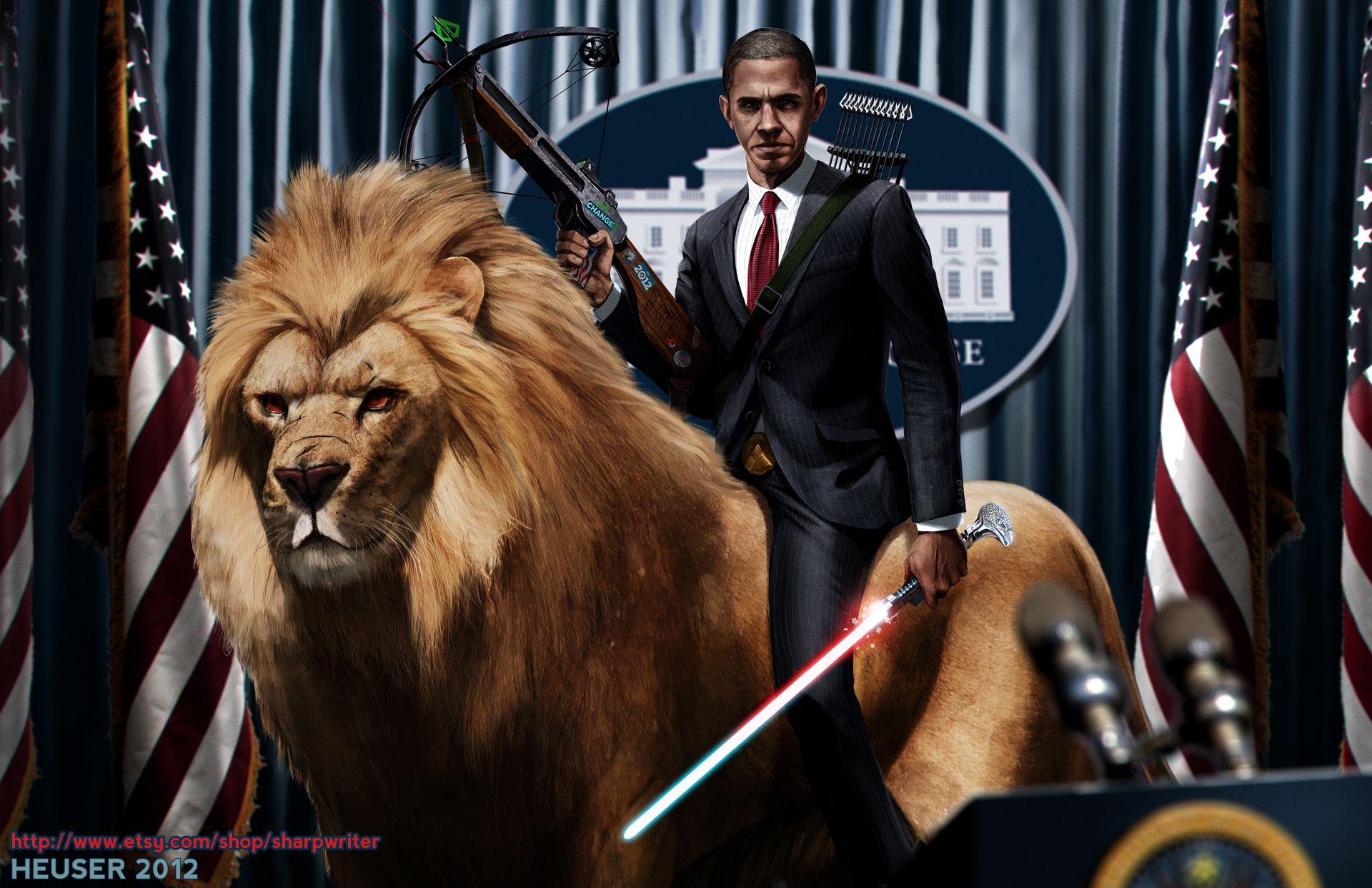 Obama funny political politics cat lion creative wallpaper