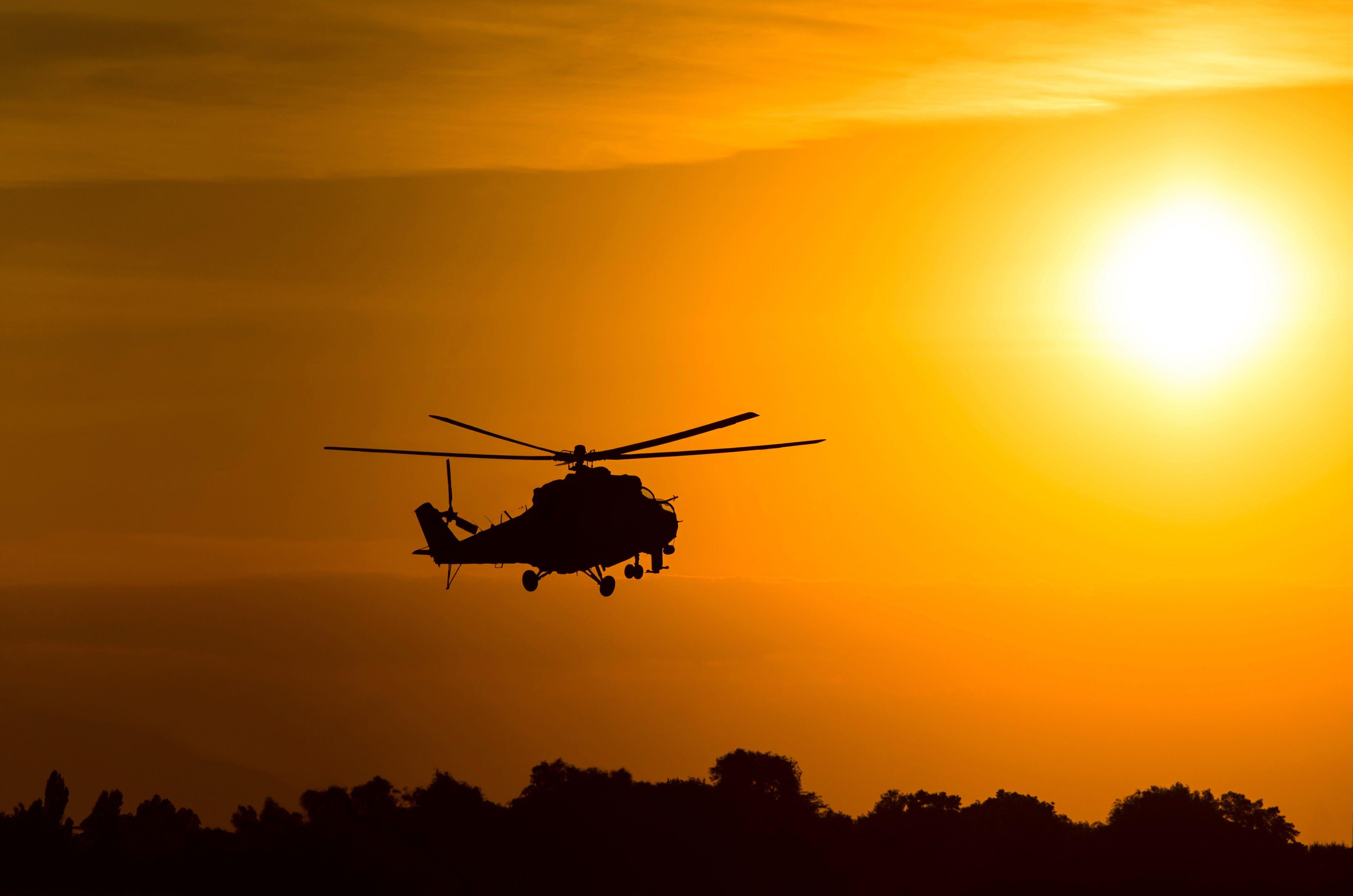 Wallpaper Mil Mi- Attack helicopter, Silhouette, Sunset, 4K