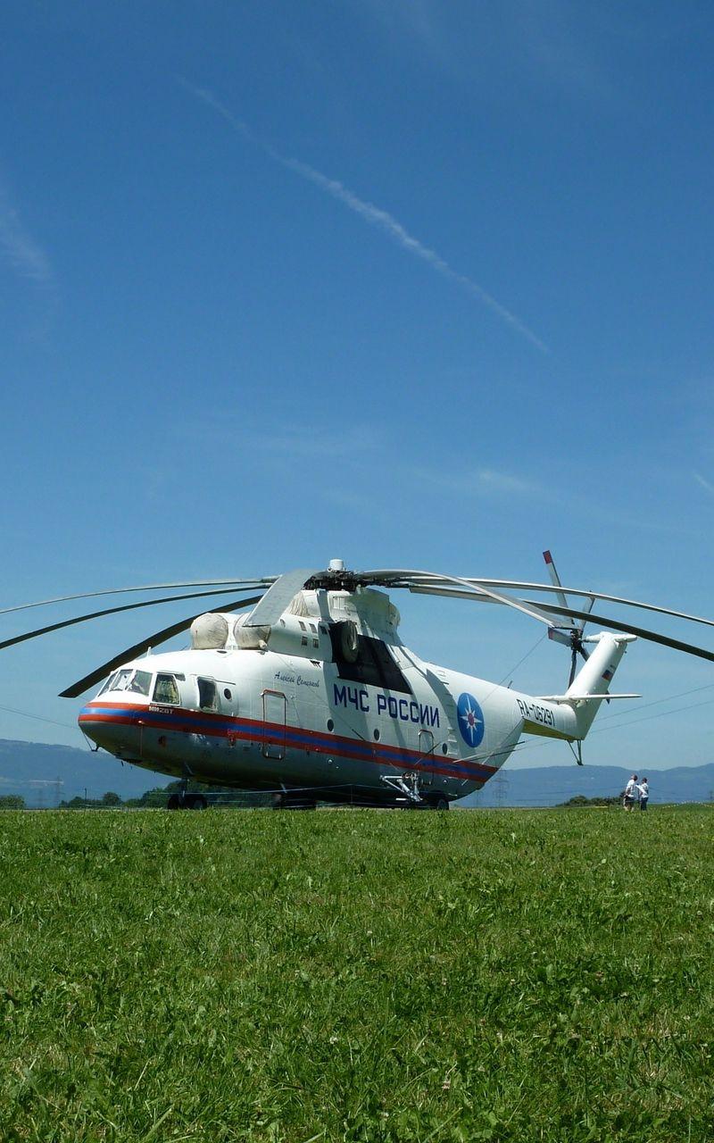 Download wallpaper 800x1280 helicopter, mi- grass, russia, meadow